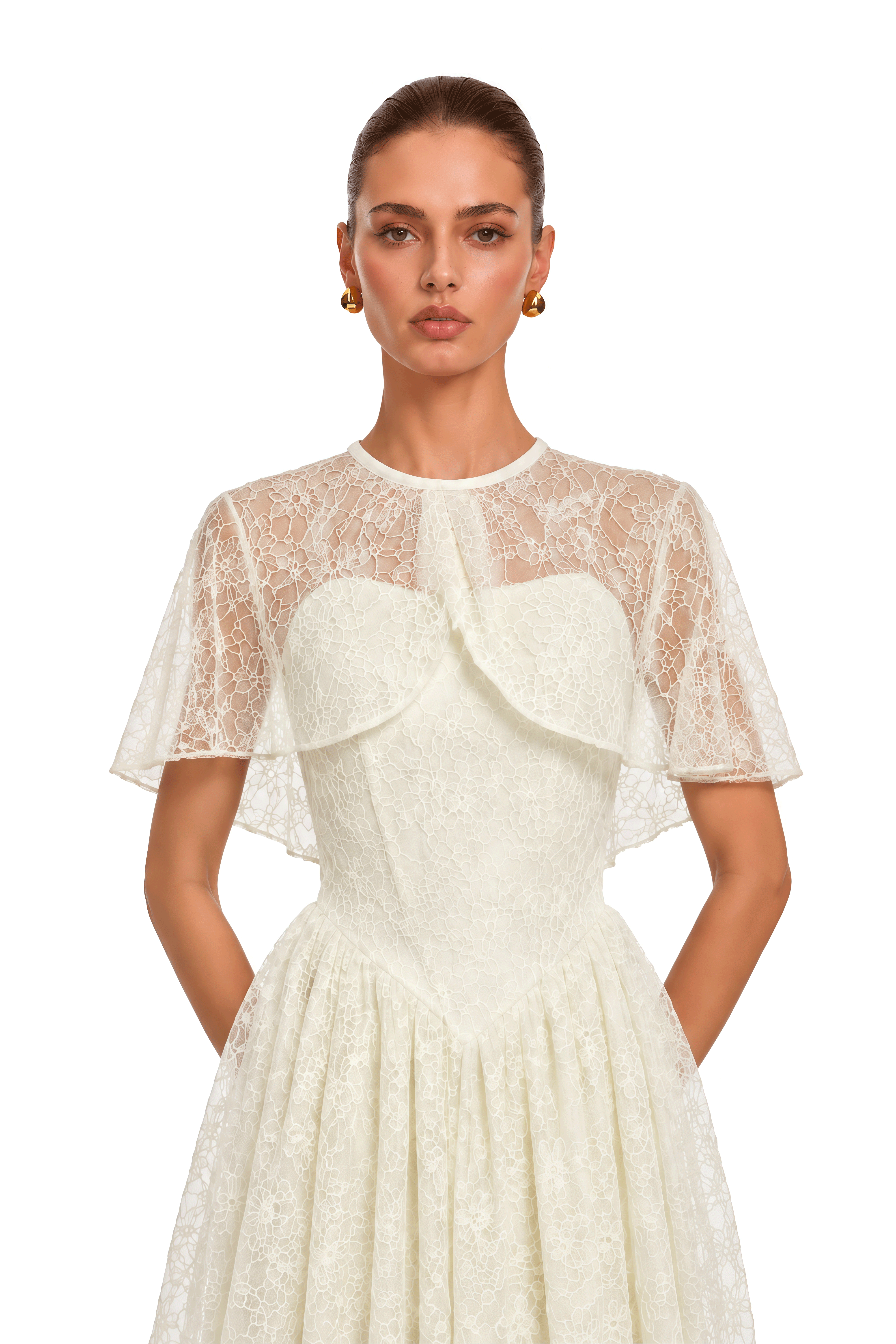 Evania Ivory Lace Cape & Midi Dress Set