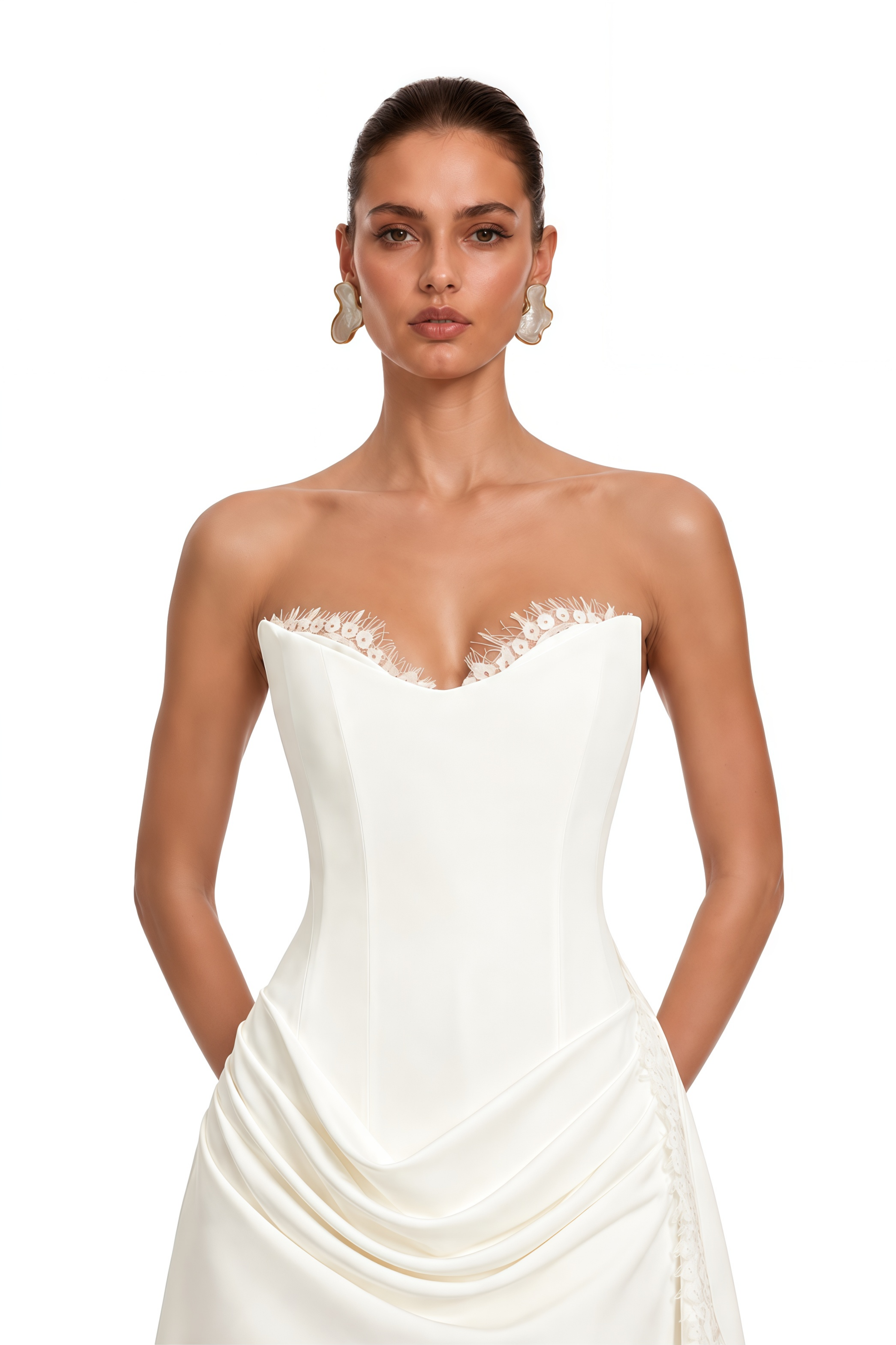 Evelina White Strapless Lace Trim Mini Dress