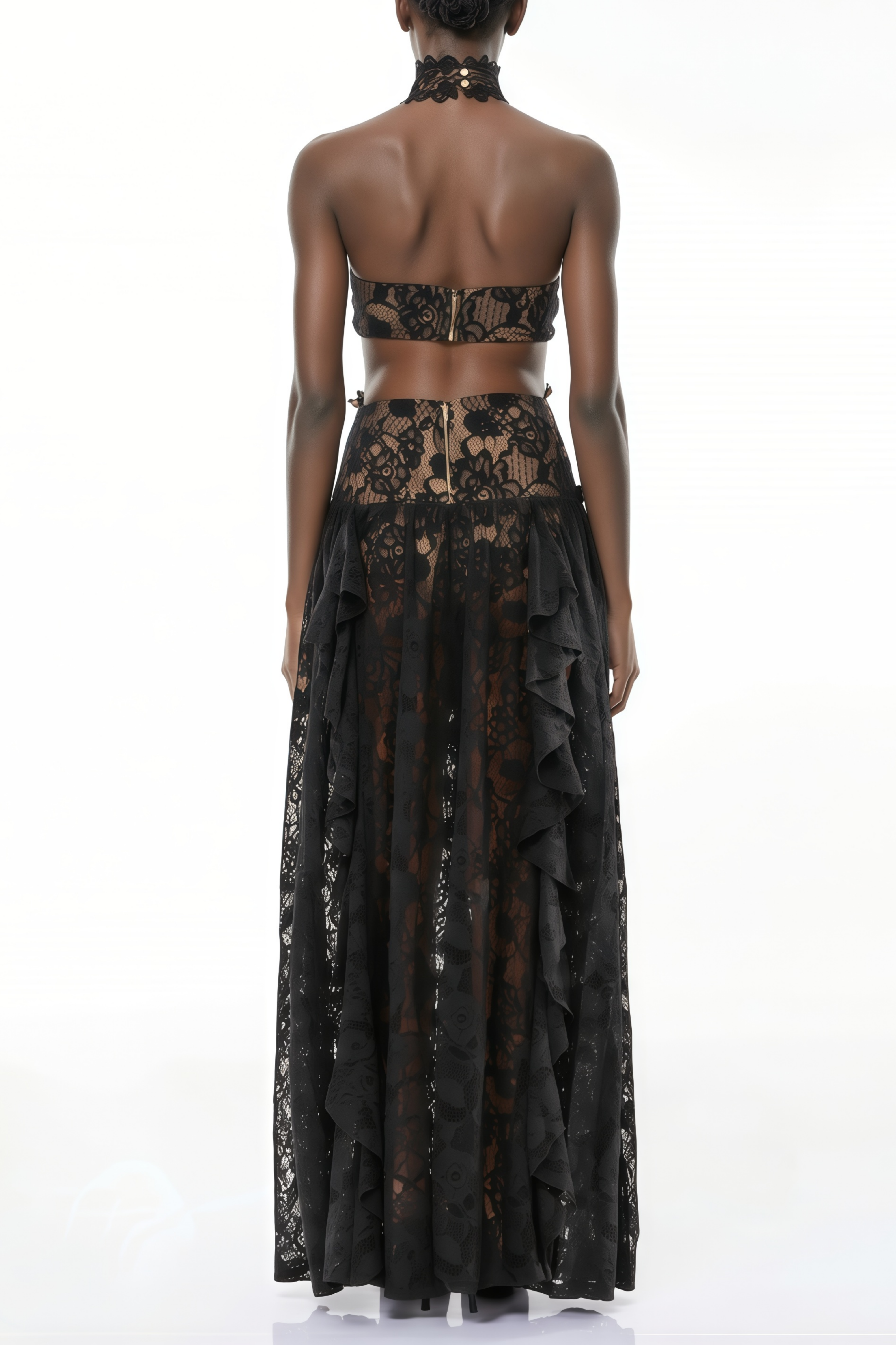 Back Floral Lace Halterneck Maxi Dress