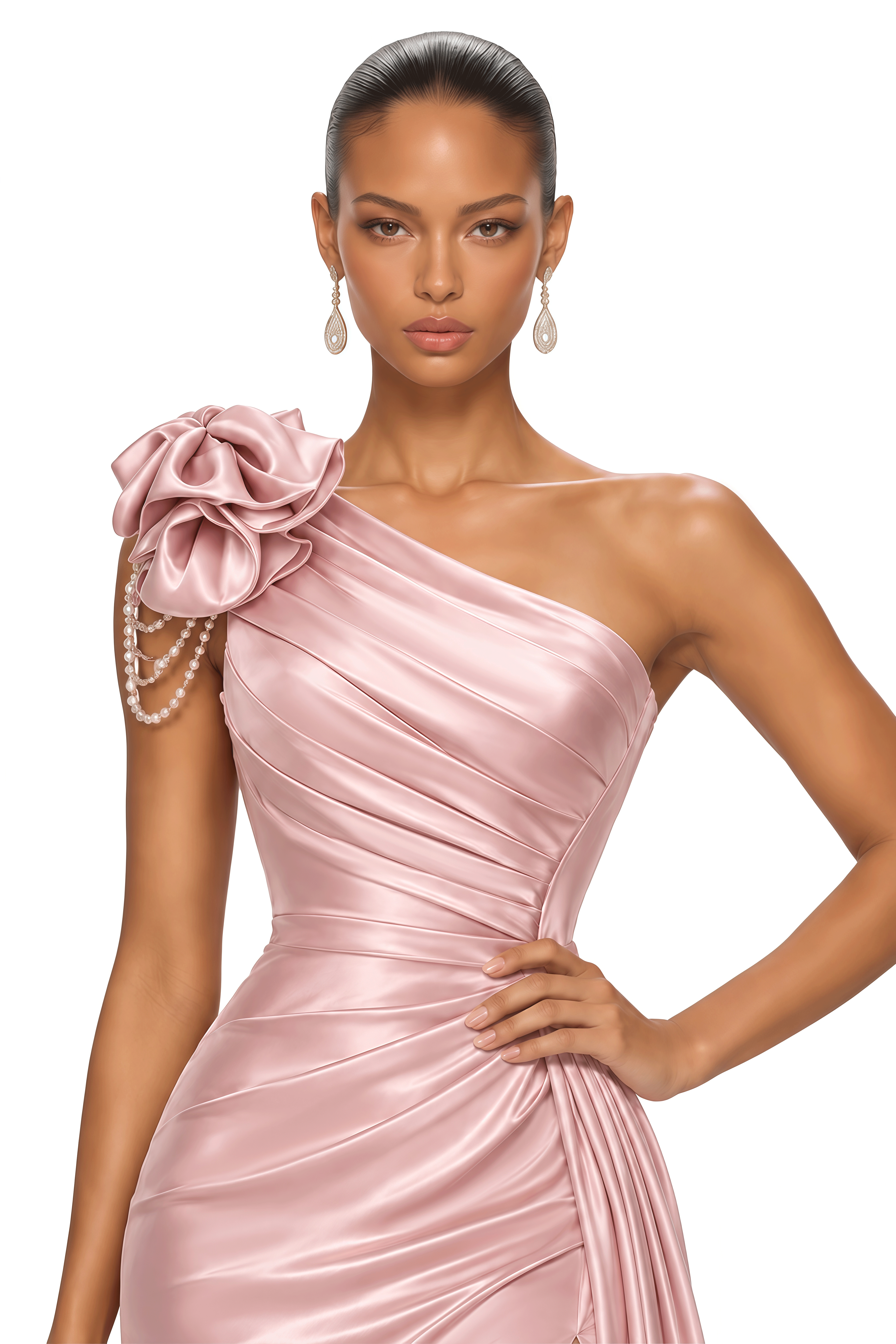 Everly Pink One Shoulder Rosette Maxi Dress
