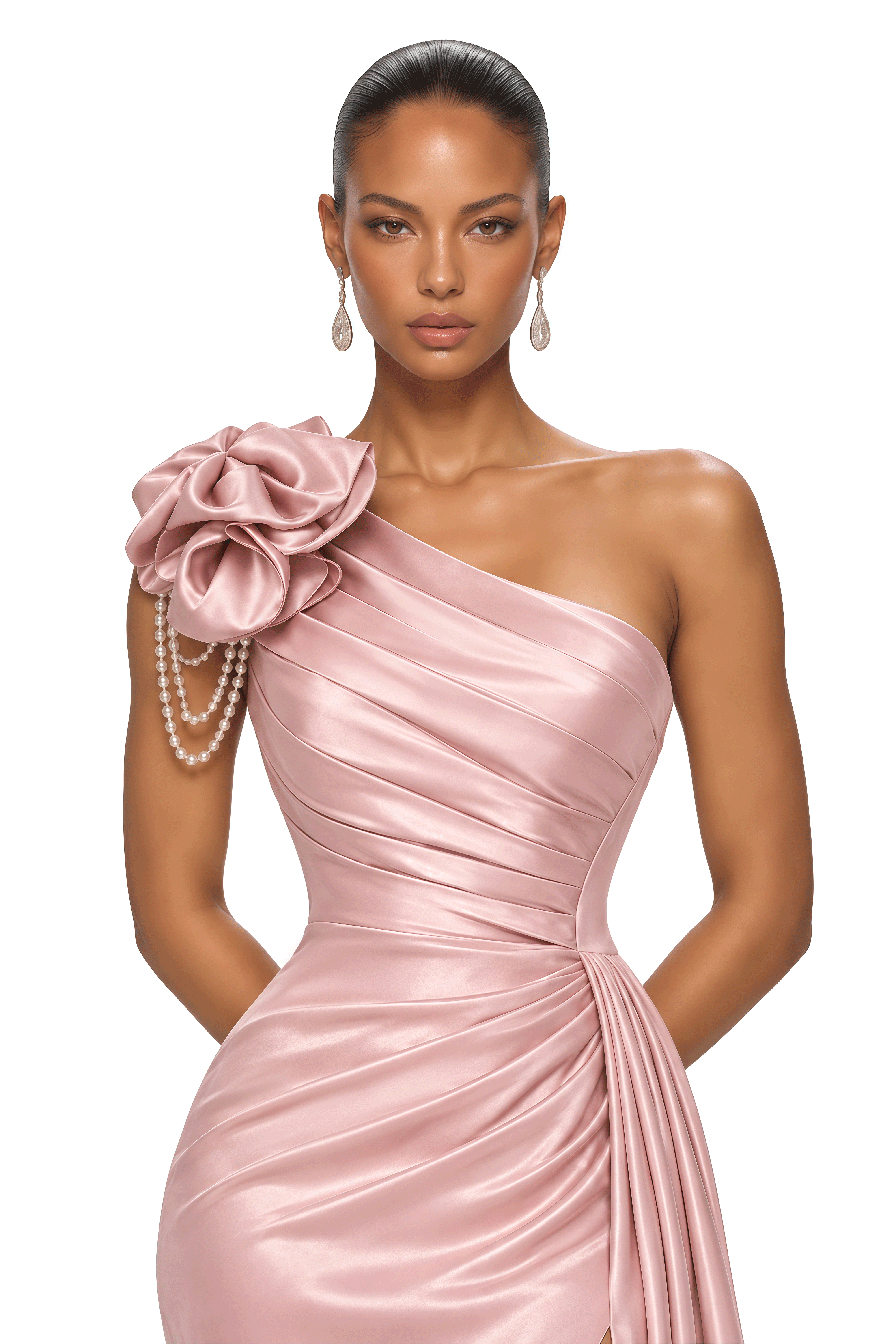 Everly Pink One Shoulder Rosette Maxi Dress