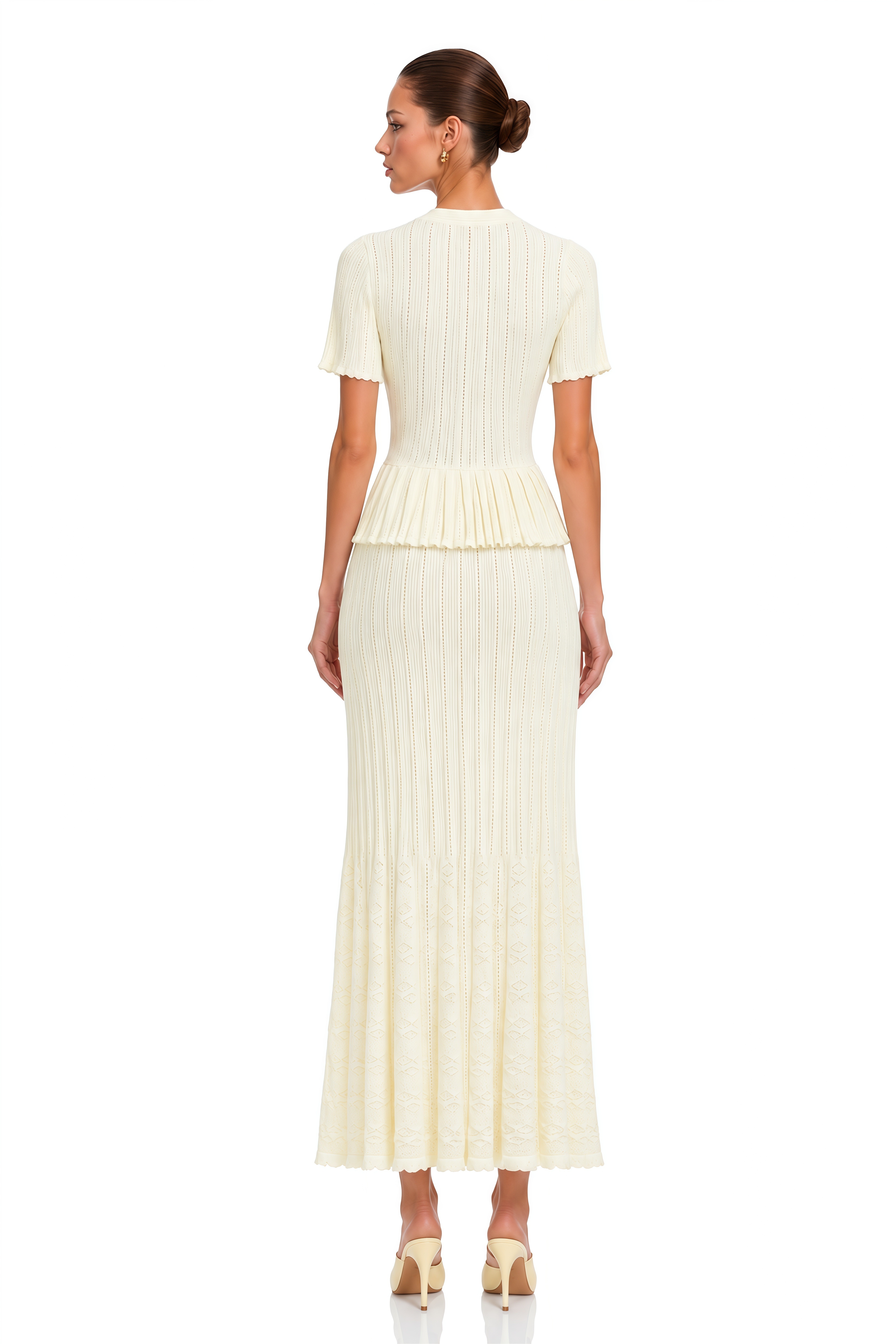 Faigy White Knit Short Sleeve Top & Midi Skirt Set