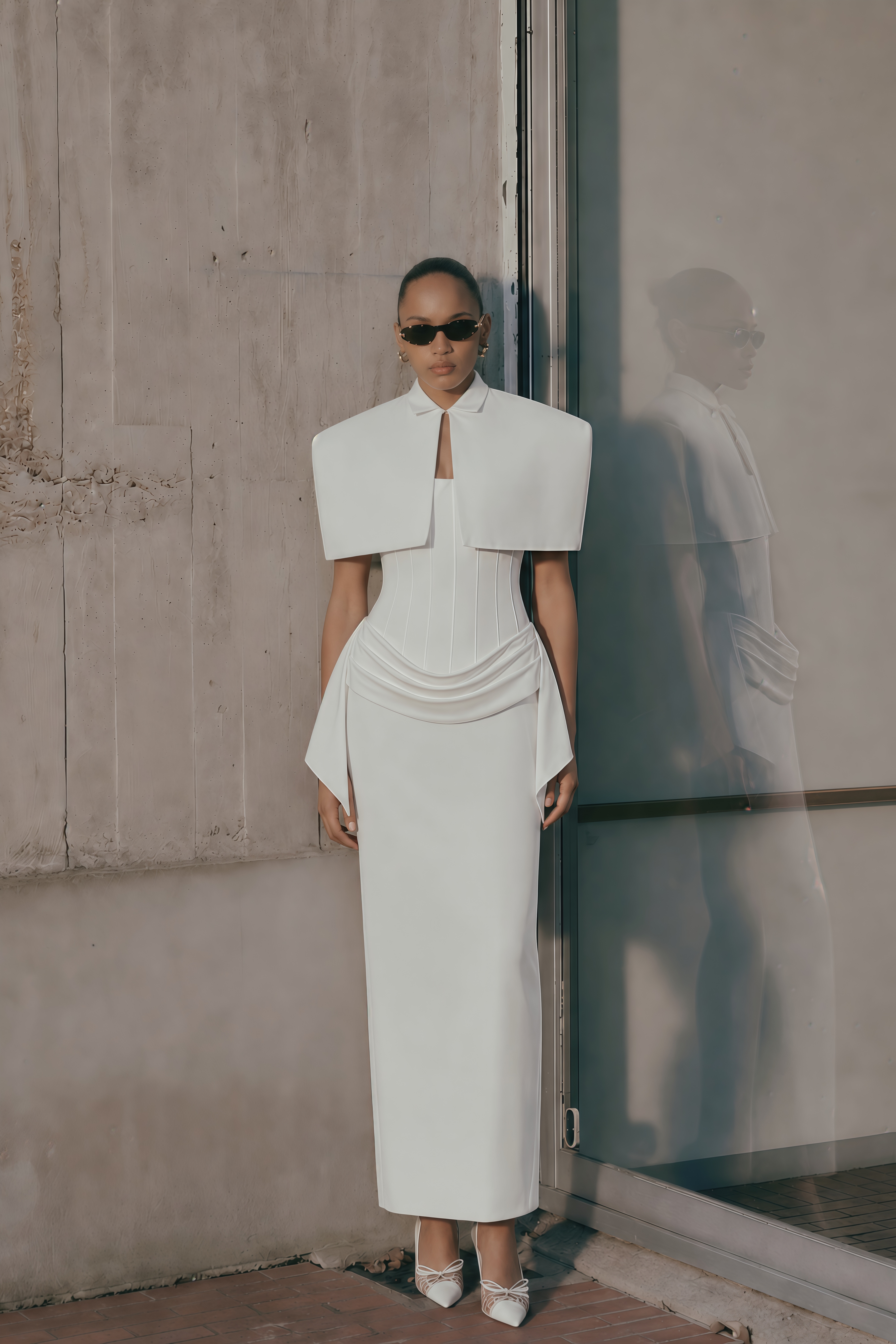 Felice White Structured Cape & Corset Dress Set