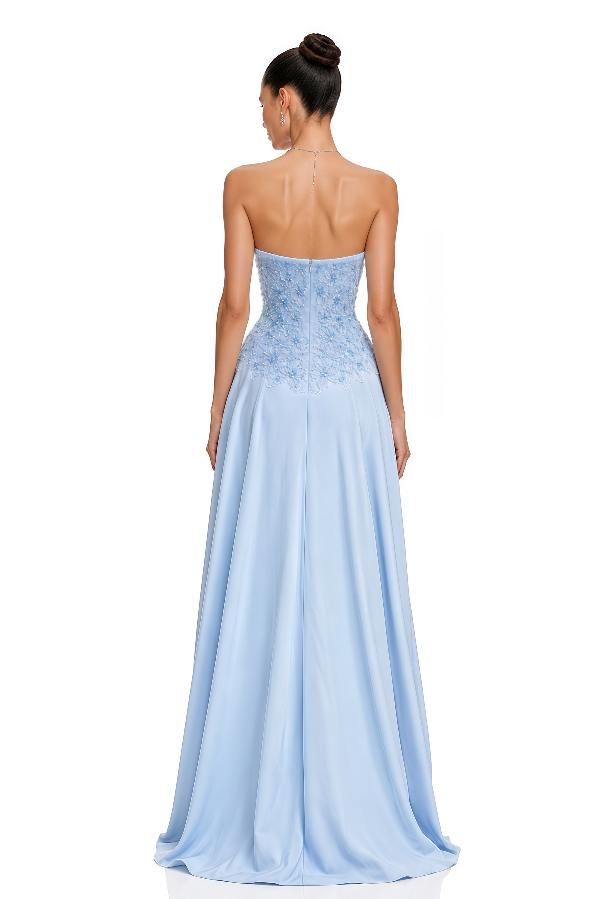 Felicie Blue Ruched Maxi Dress With Cape