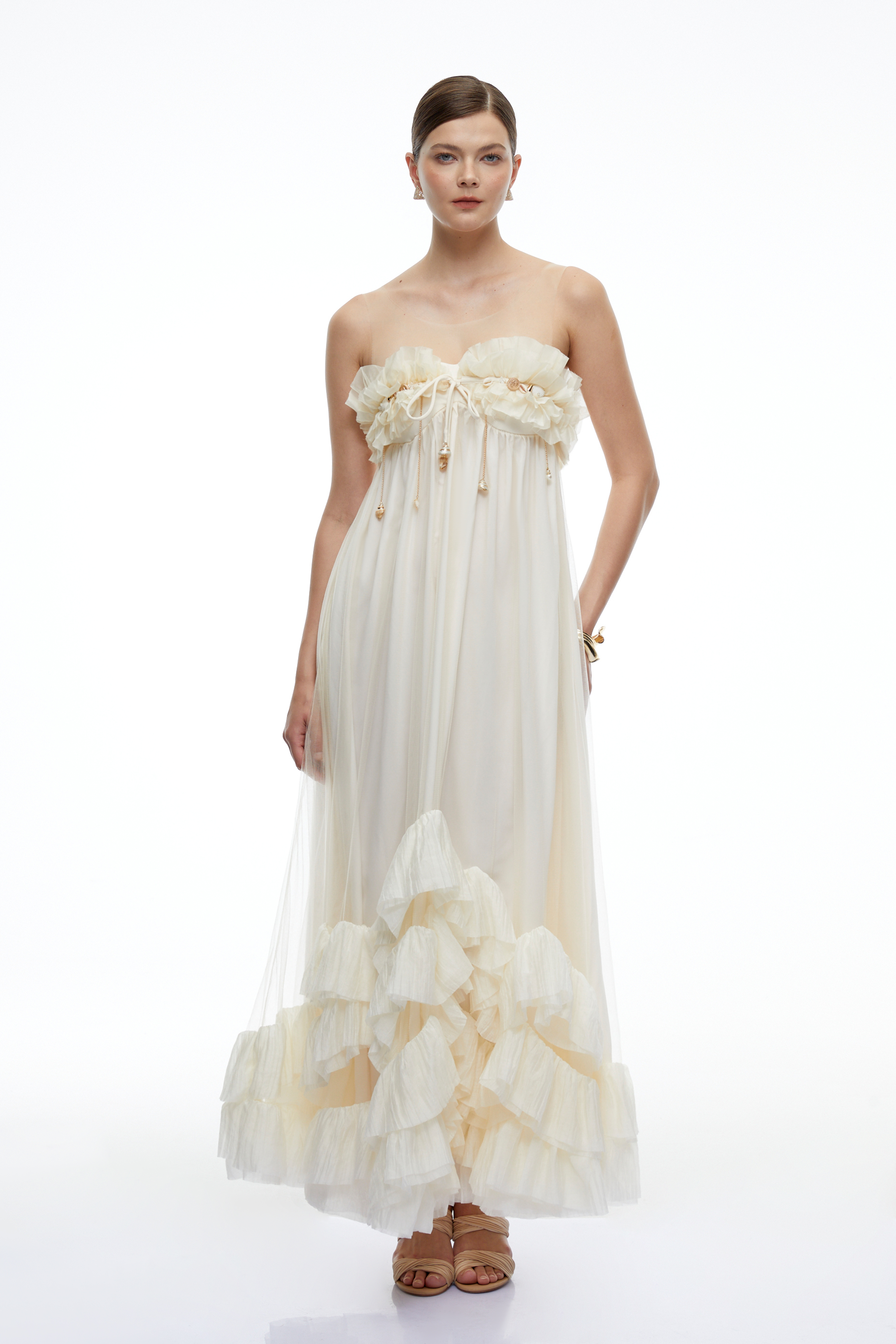 Felicity White Ruffle Lace Maxi Dress