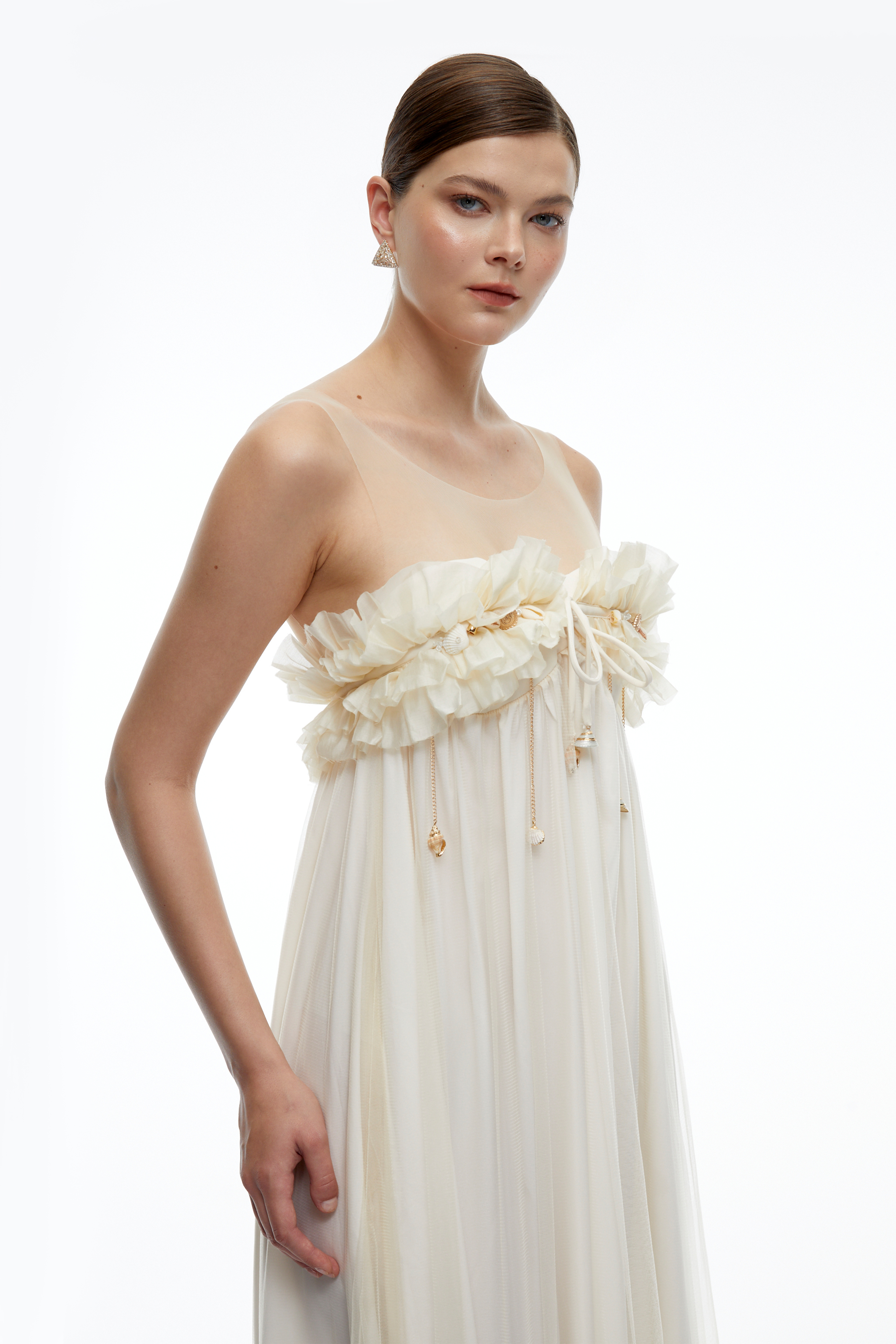 Felicity White Ruffle Lace Maxi Dress