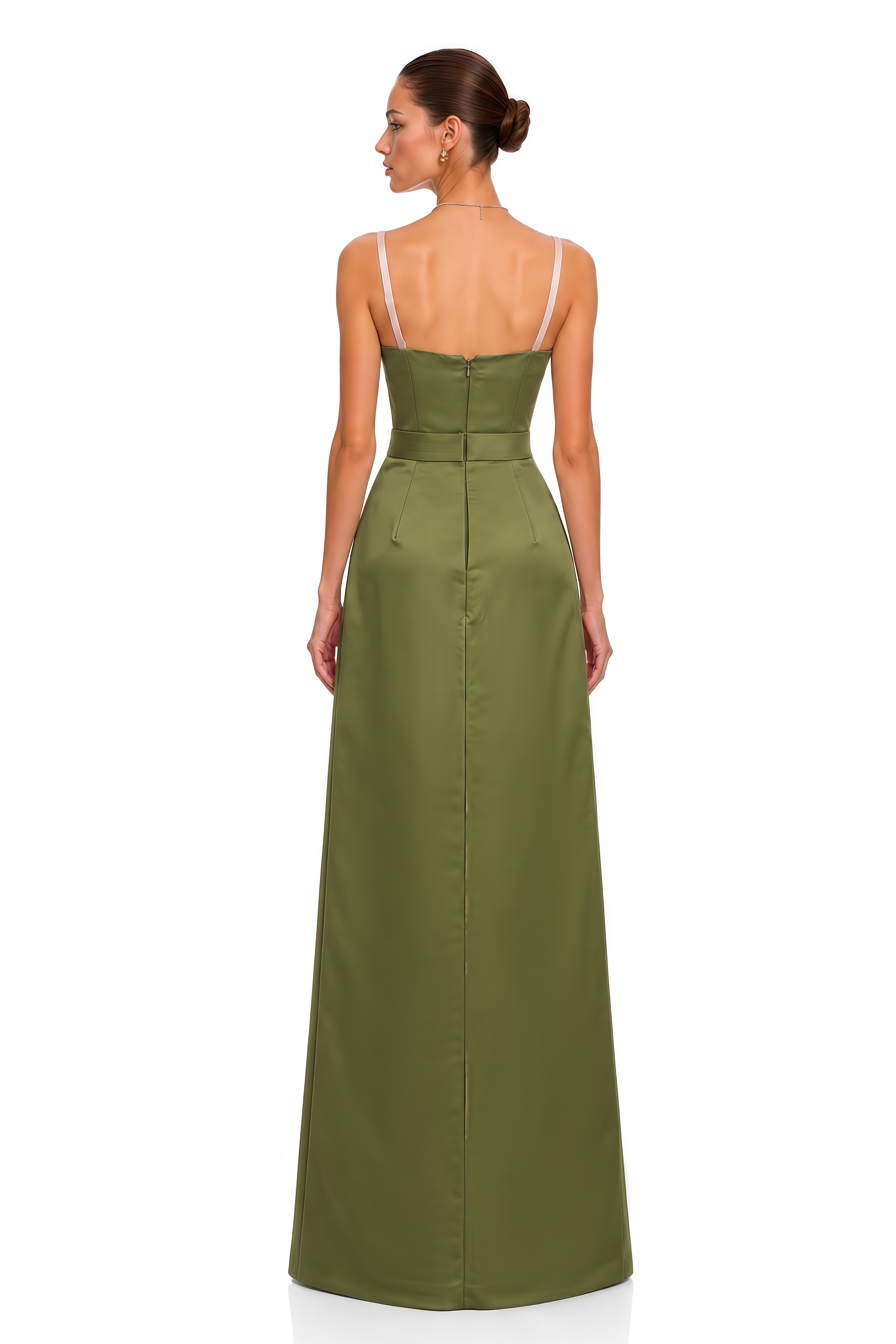 Felismina Olive Green & Pink Color Block Bow Maxi Dress