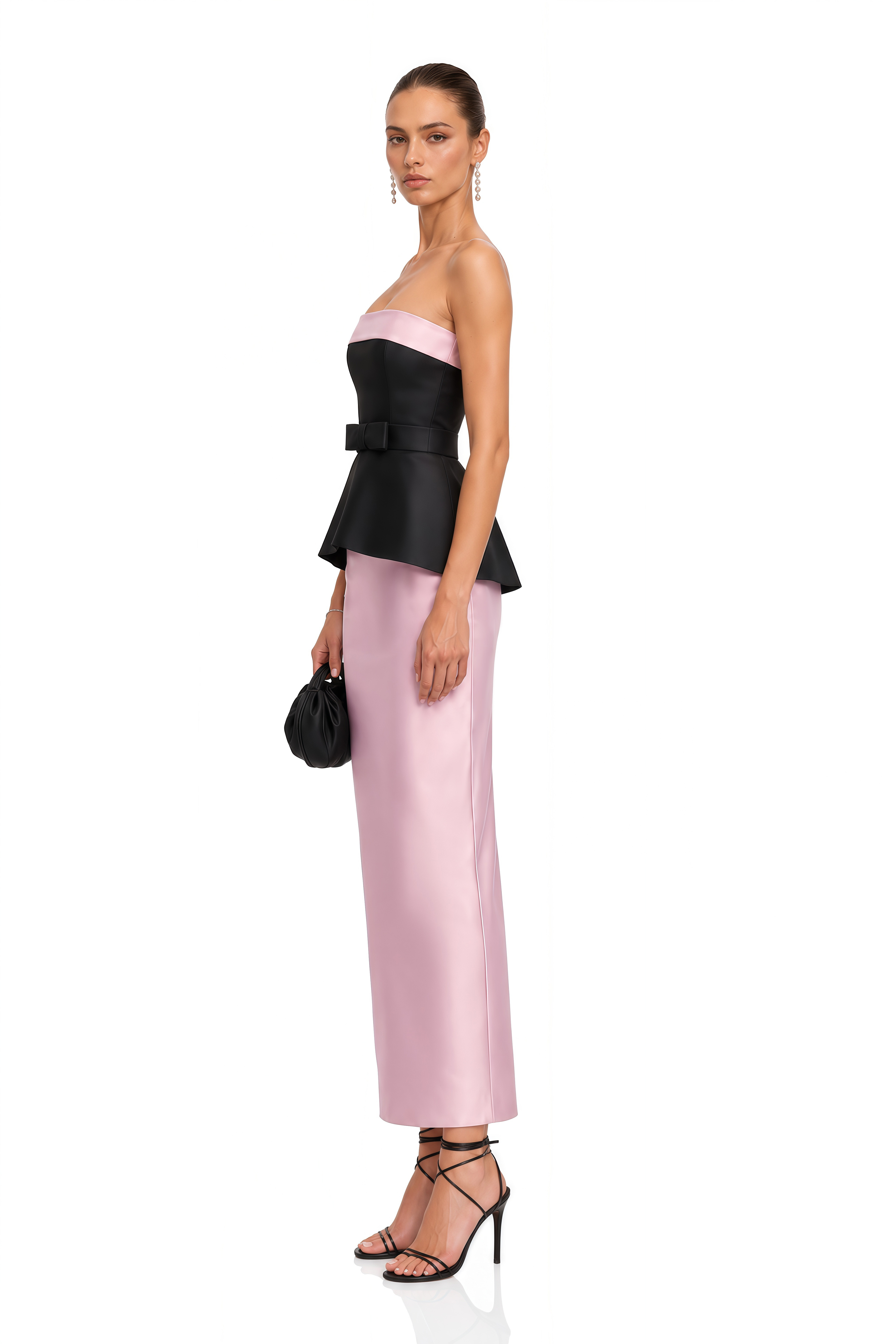 Felismina Pink Color Block Satin Midi Dress