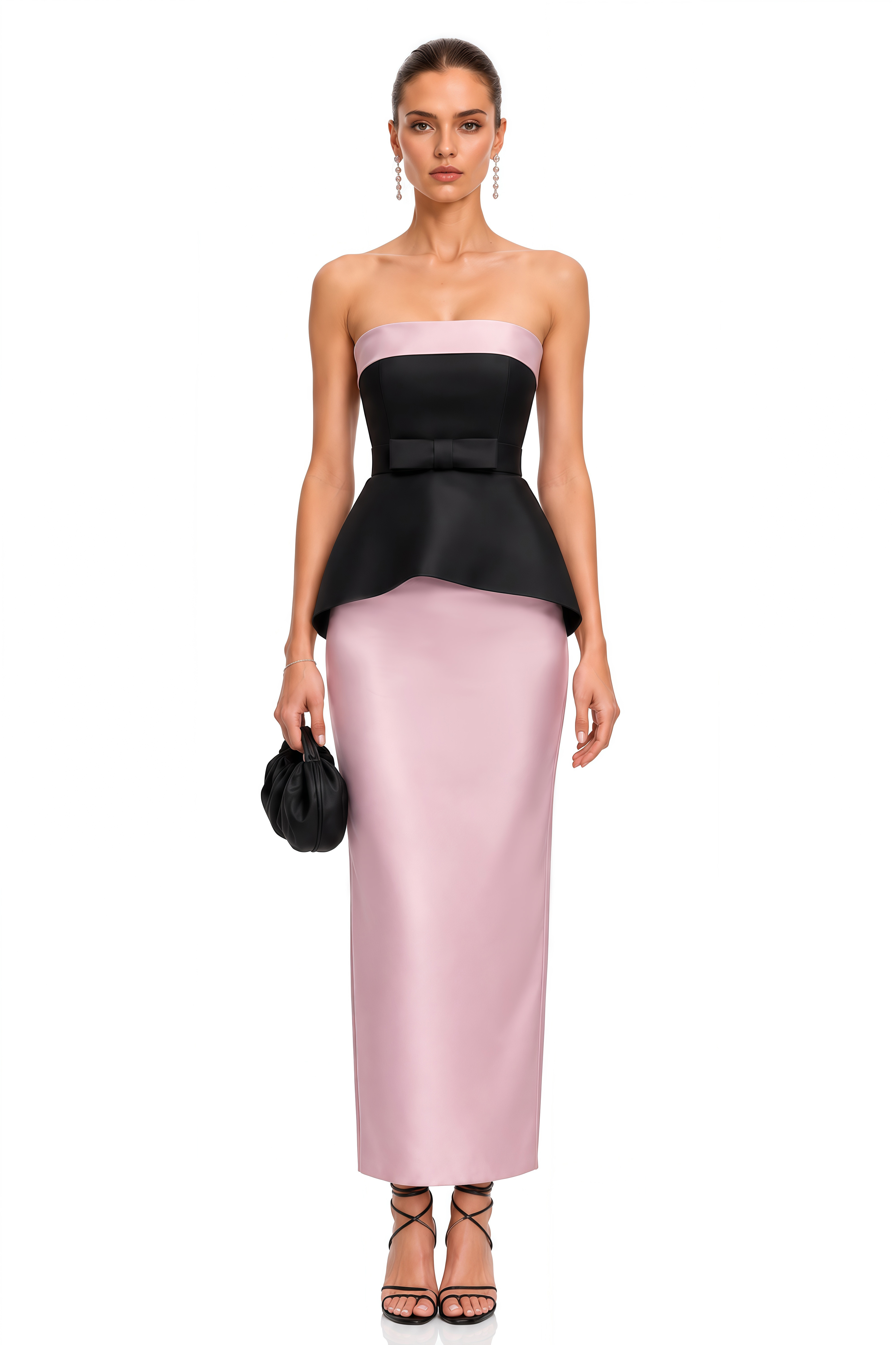 Felismina Pink Color Block Satin Midi Dress
