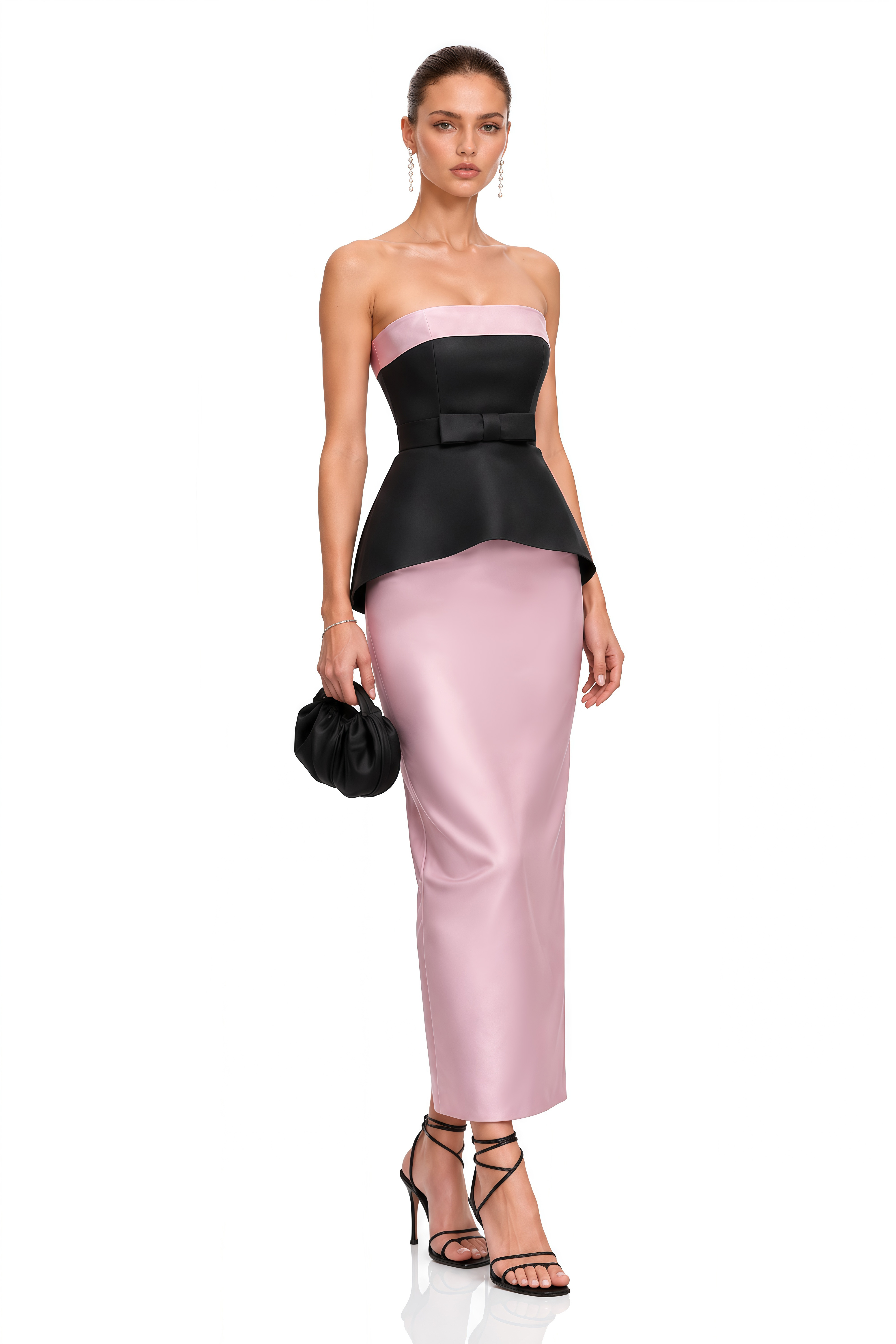 Felismina Pink Color Block Satin Midi Dress