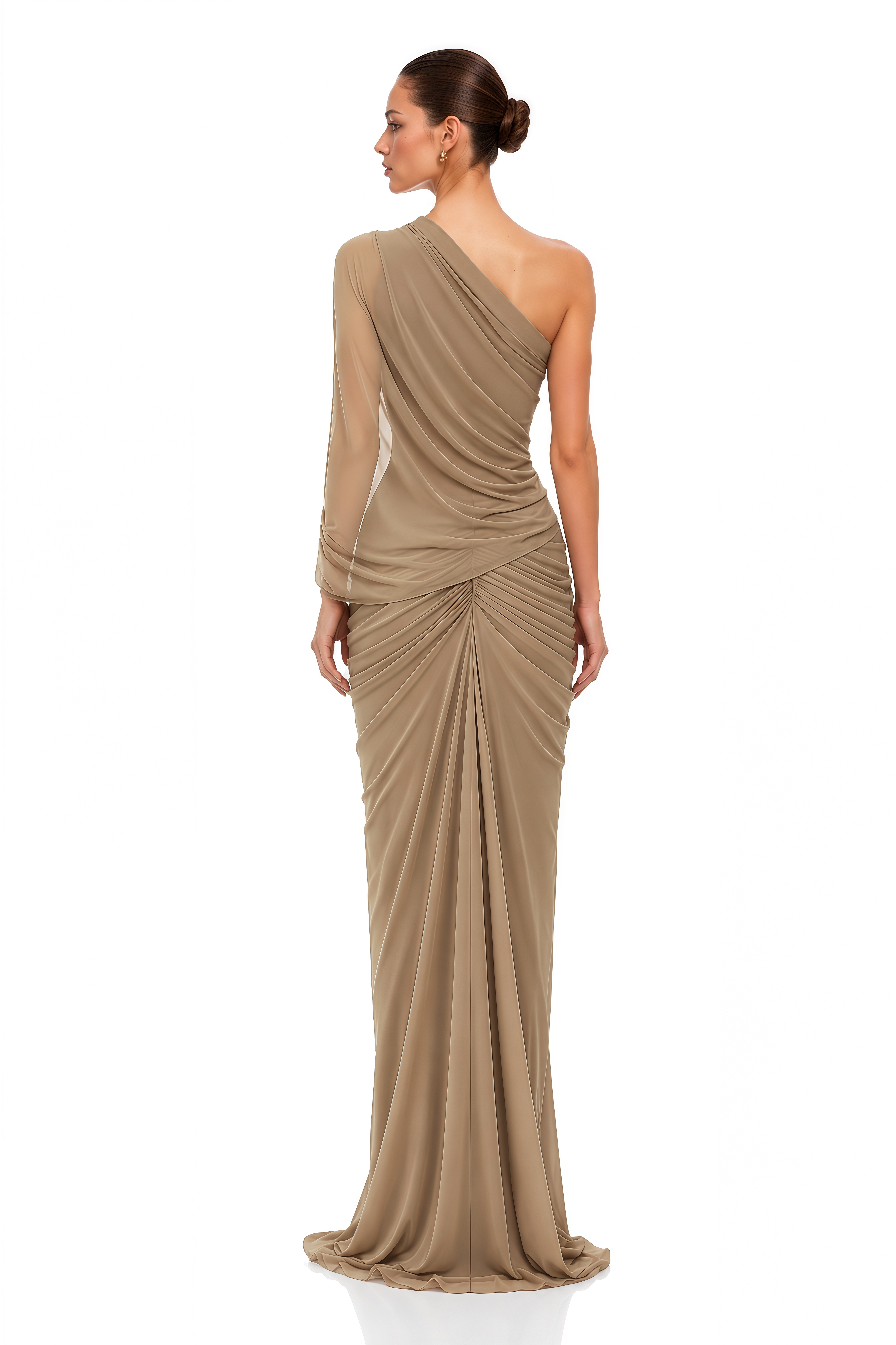 Fiammetta Khaki Draped One Shoulder Maxi Dress