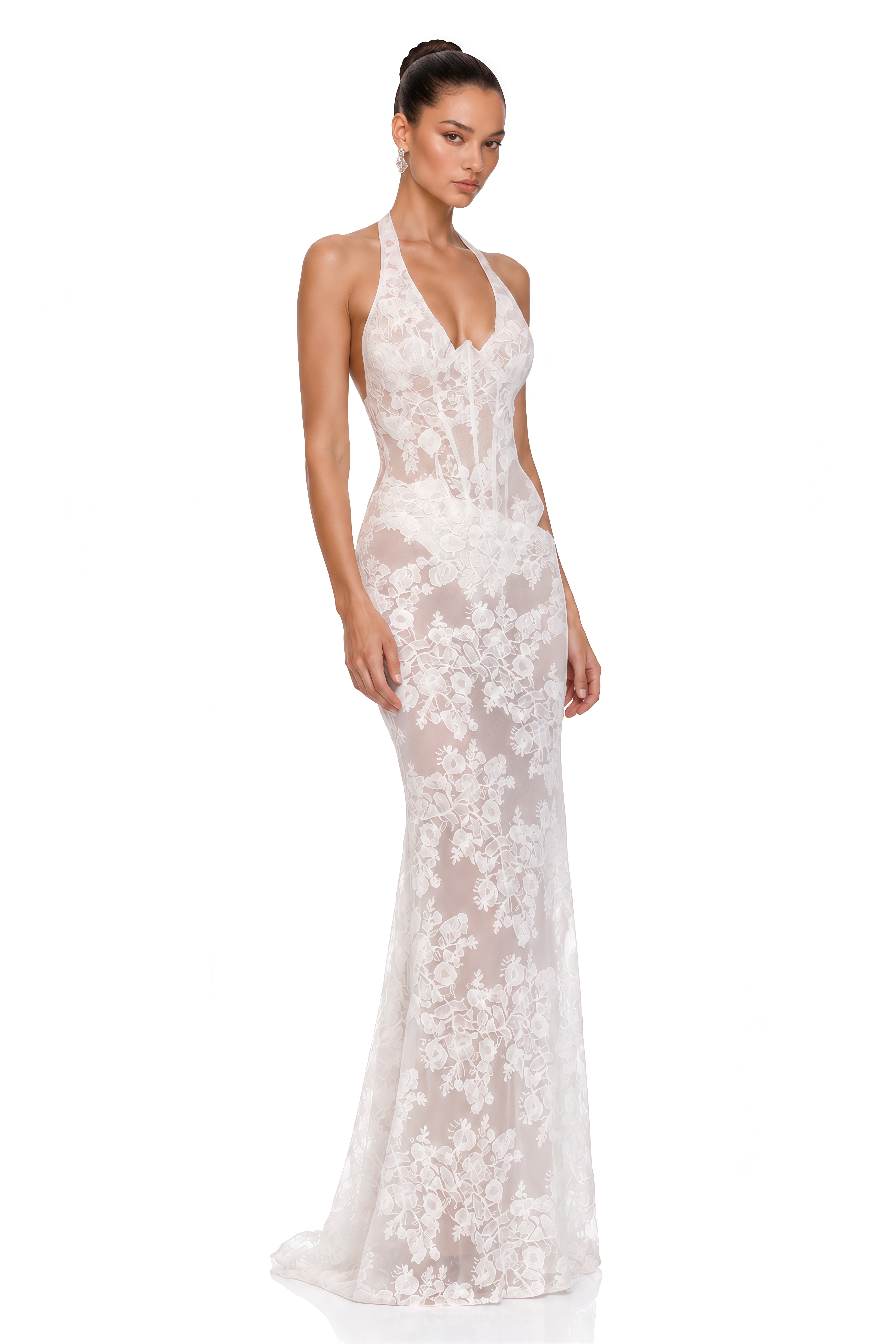 Finley White Lace Halterneck Bodysuit & Maxi Skirt Set