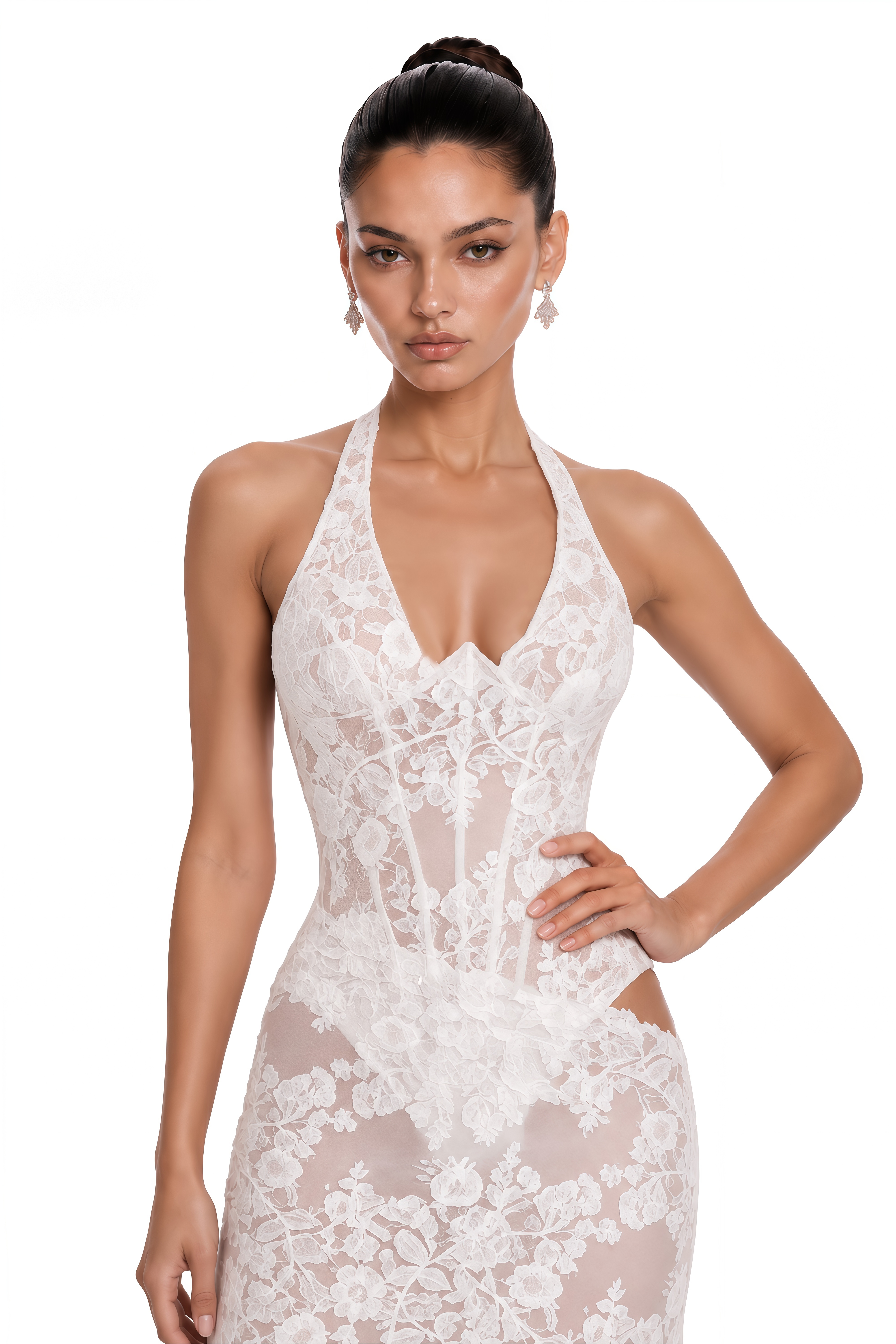 Finley White Lace Halterneck Bodysuit & Maxi Skirt Set