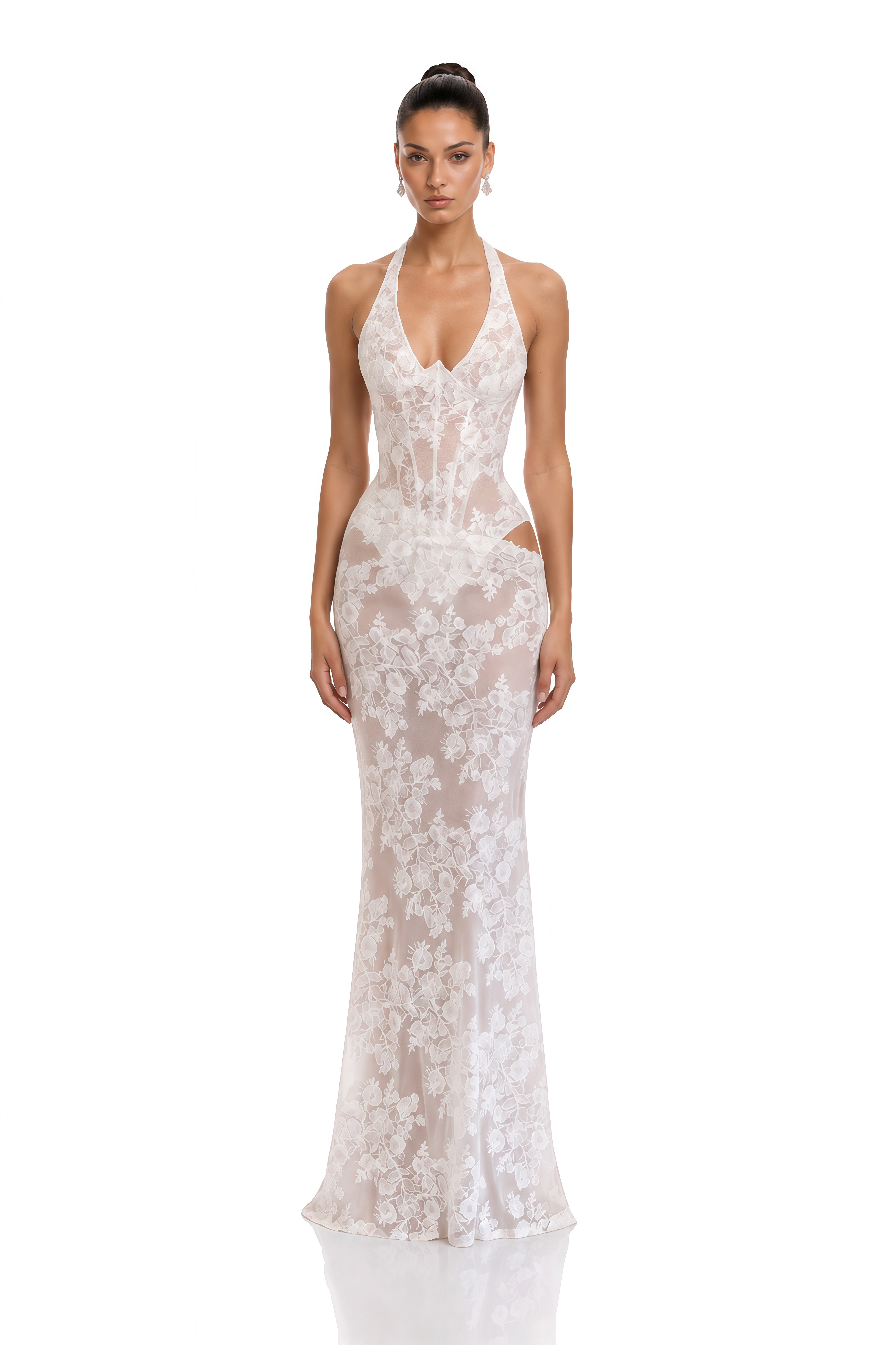 Finley White Lace Halterneck Bodysuit & Maxi Skirt Set