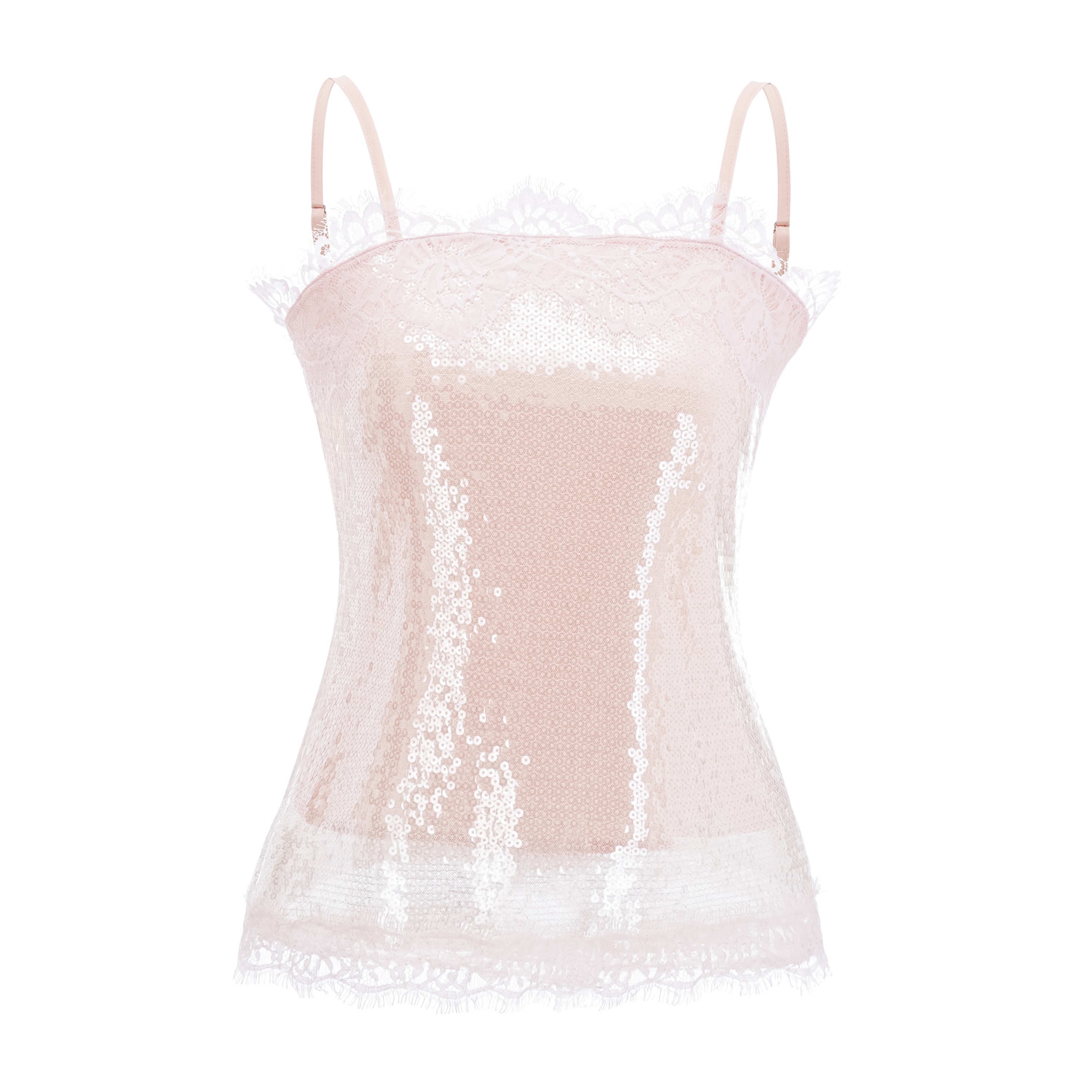 Fiona Neutral Sequin Top & Shorts Set with Lace Trim
