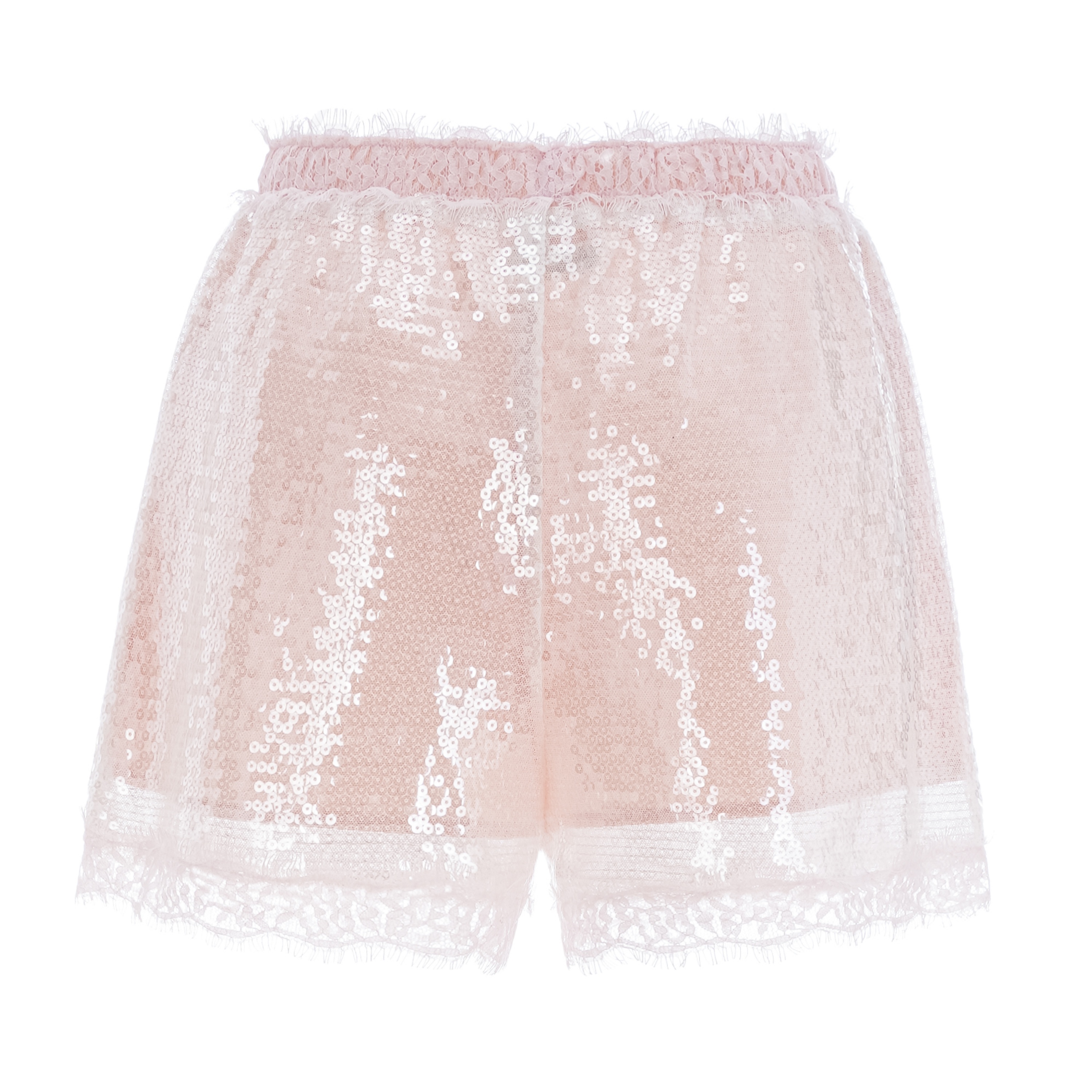 Fiona Neutral Sequin Top & Shorts Set with Lace Trim