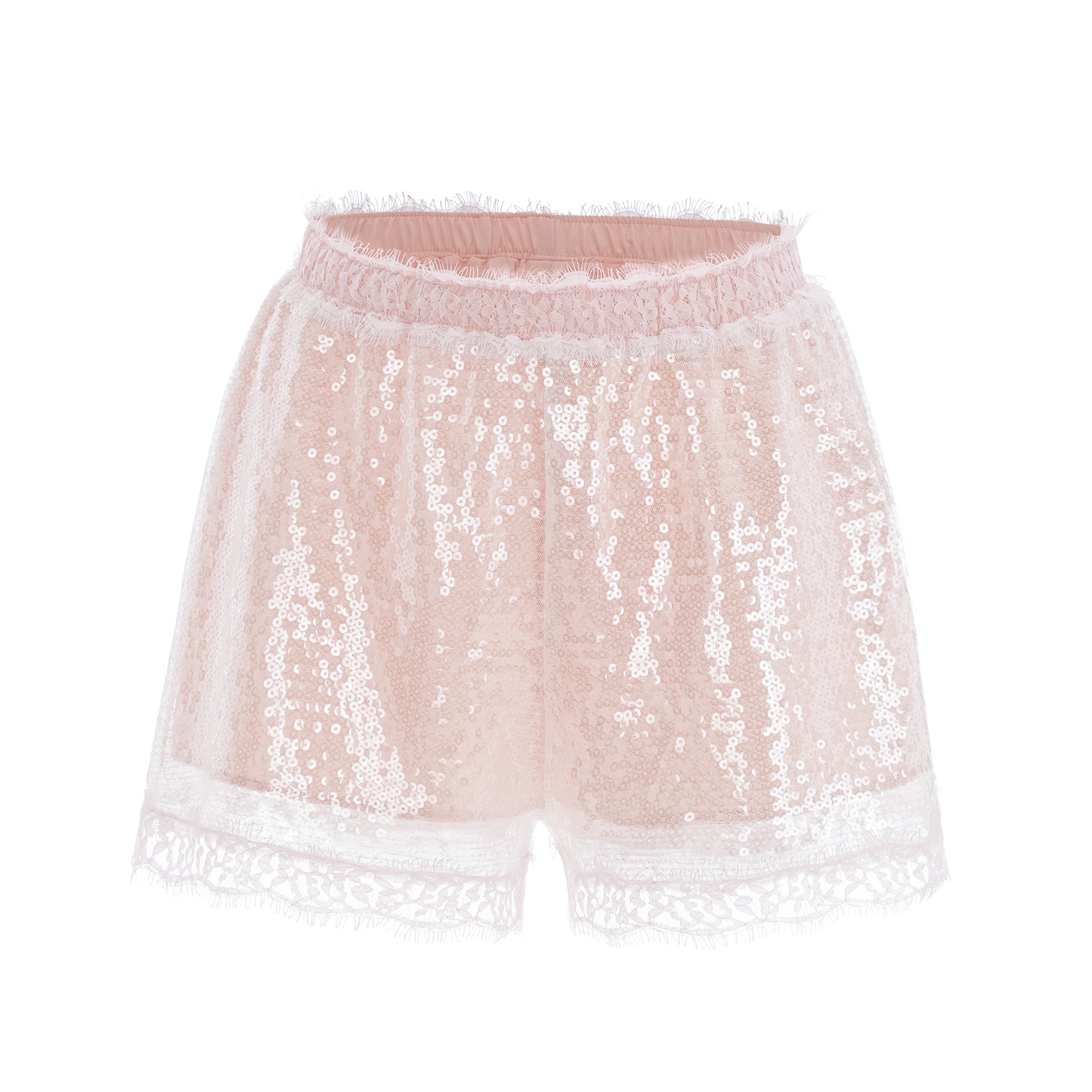 Fiona Neutral Sequin Top & Shorts Set with Lace Trim