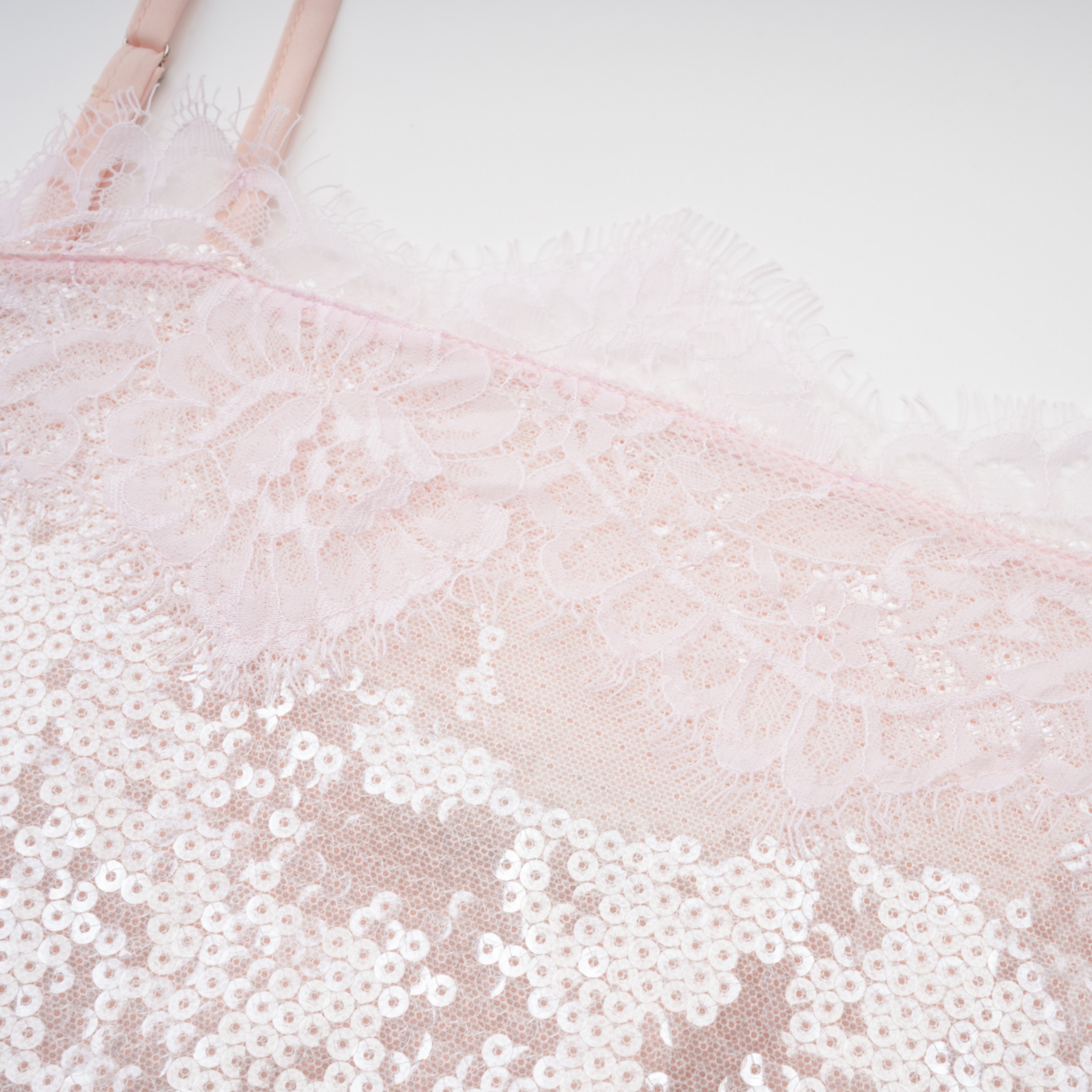 Fiona Neutral Sequin Top & Shorts Set with Lace Trim