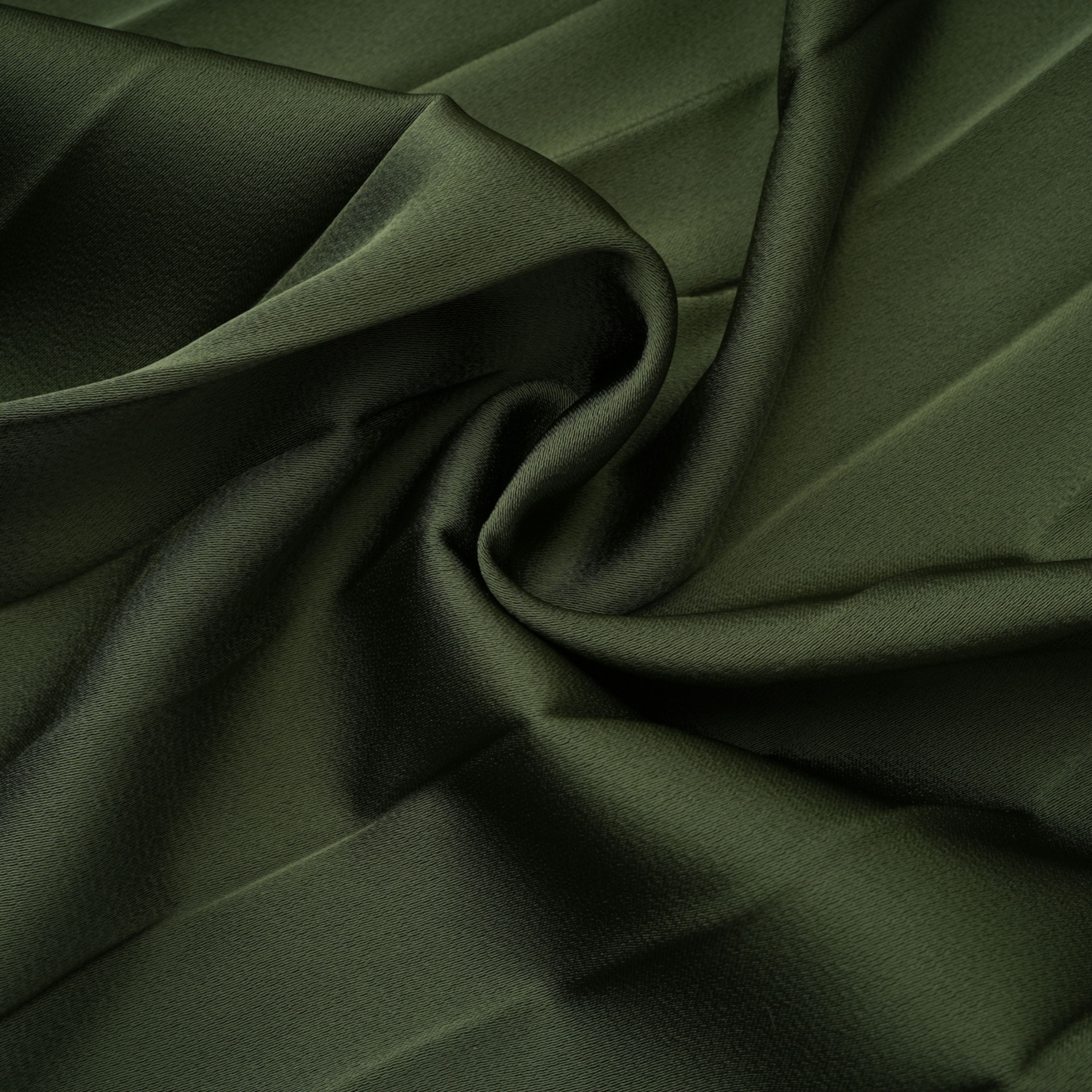 Olive green maxi dress with a pleated one-shoulder neckline and fully pleated draped skirt