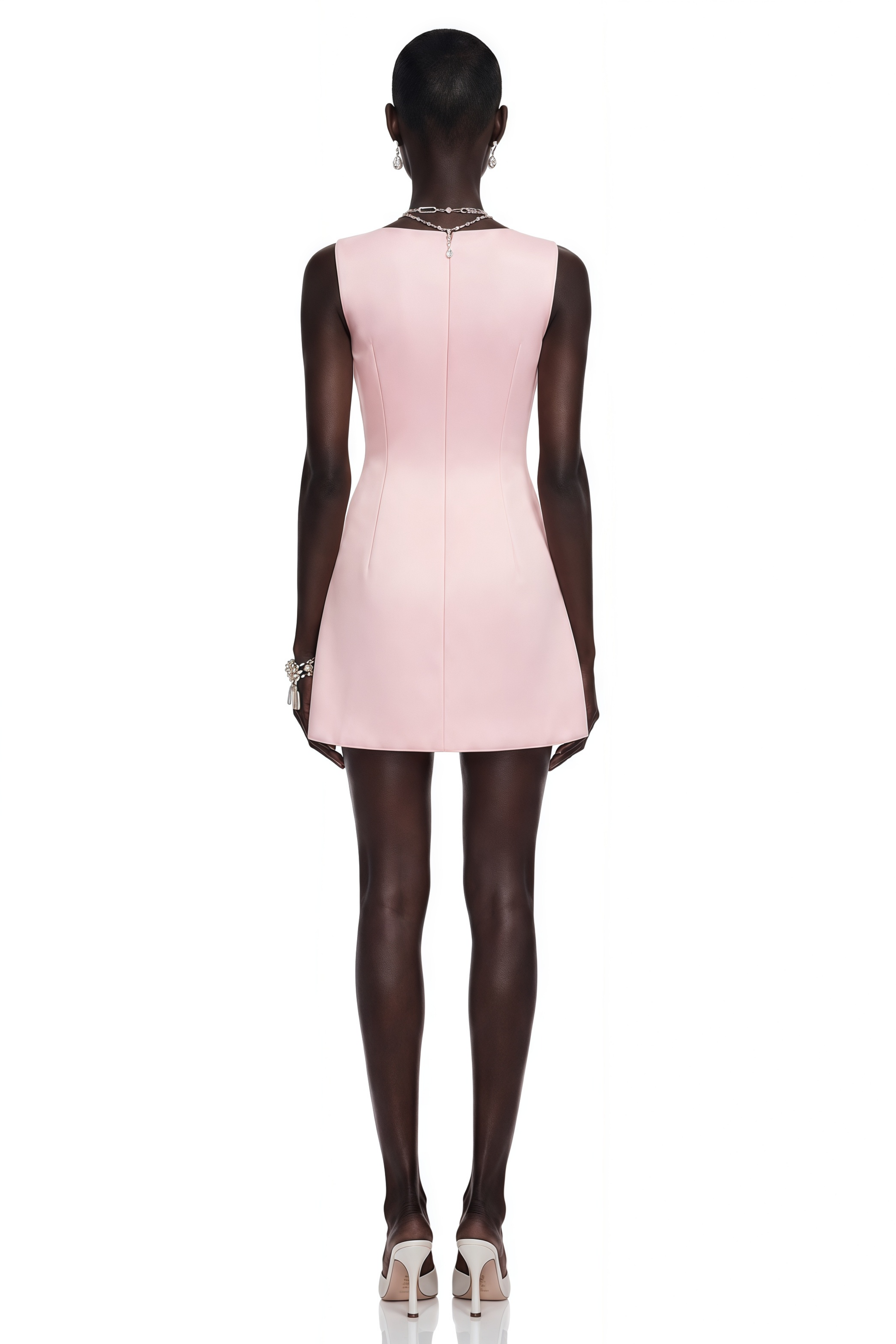 Pink sleeveless A-line mini dress with 3D floral appliqués