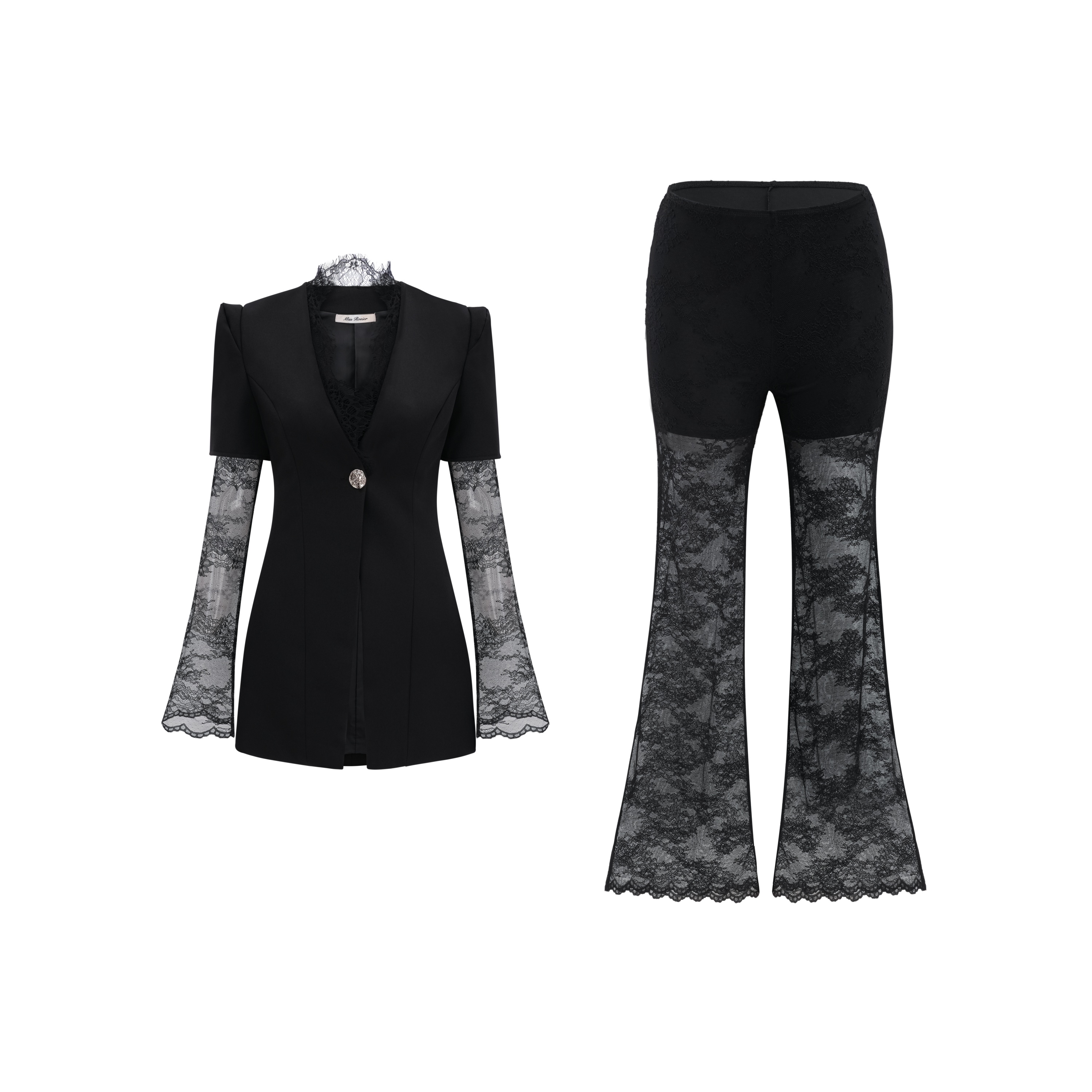 Florbela Black Lace Panel Blazer & Trouser Set