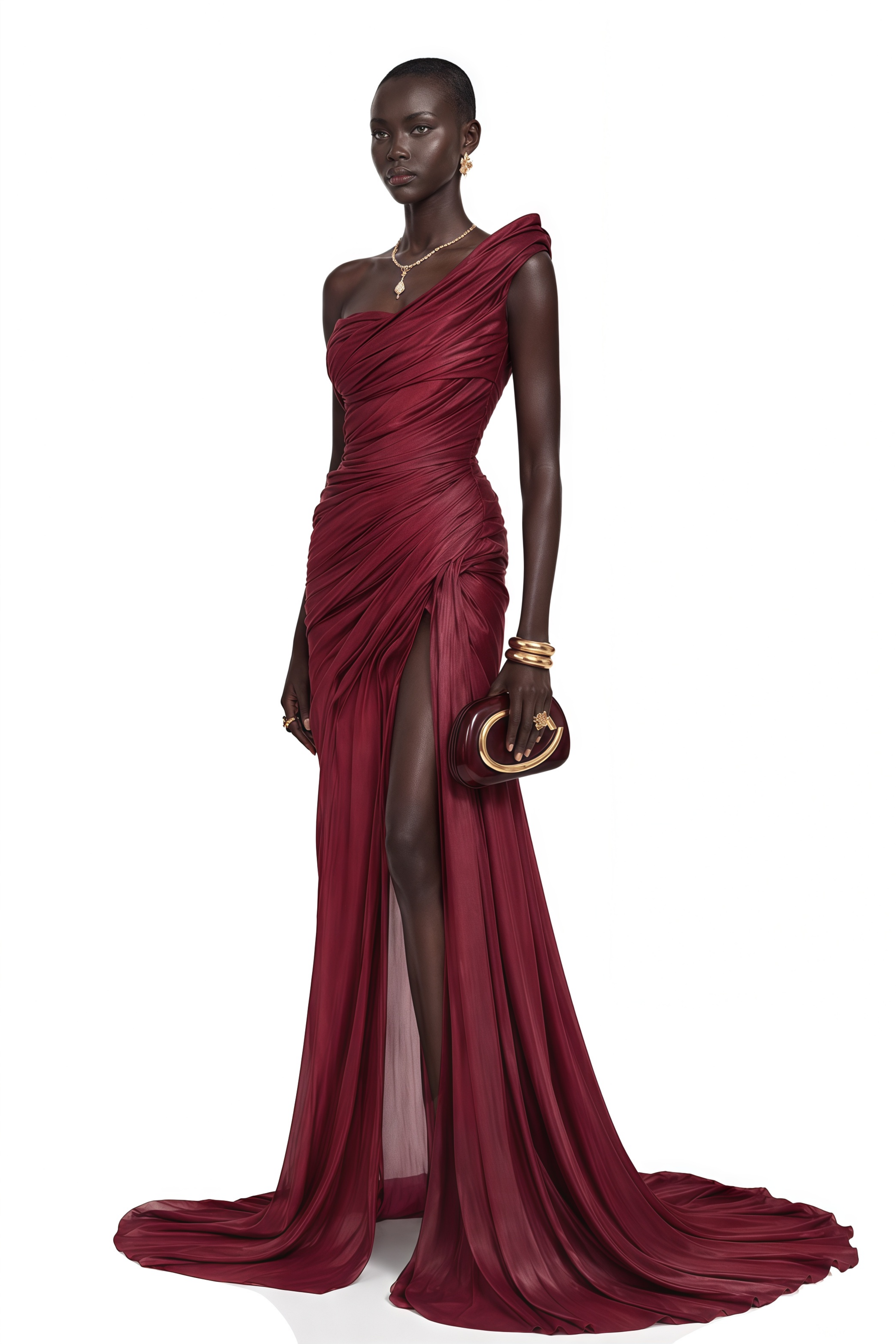 Florence Burgundy Asymmetrical One-Shoulder Ruched Maxi Dress