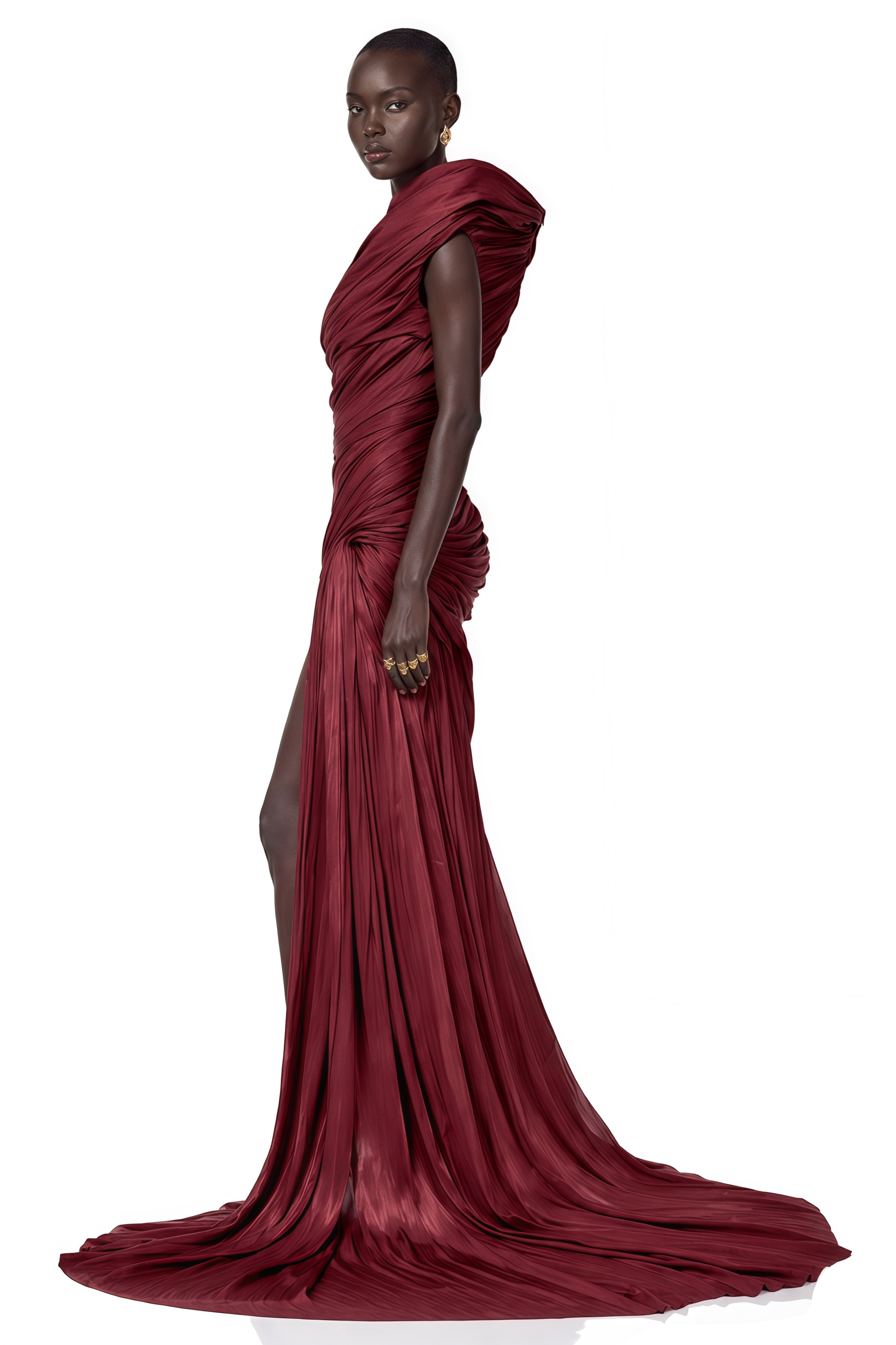 Florence Burgundy Asymmetrical One-Shoulder Ruched Maxi Dress