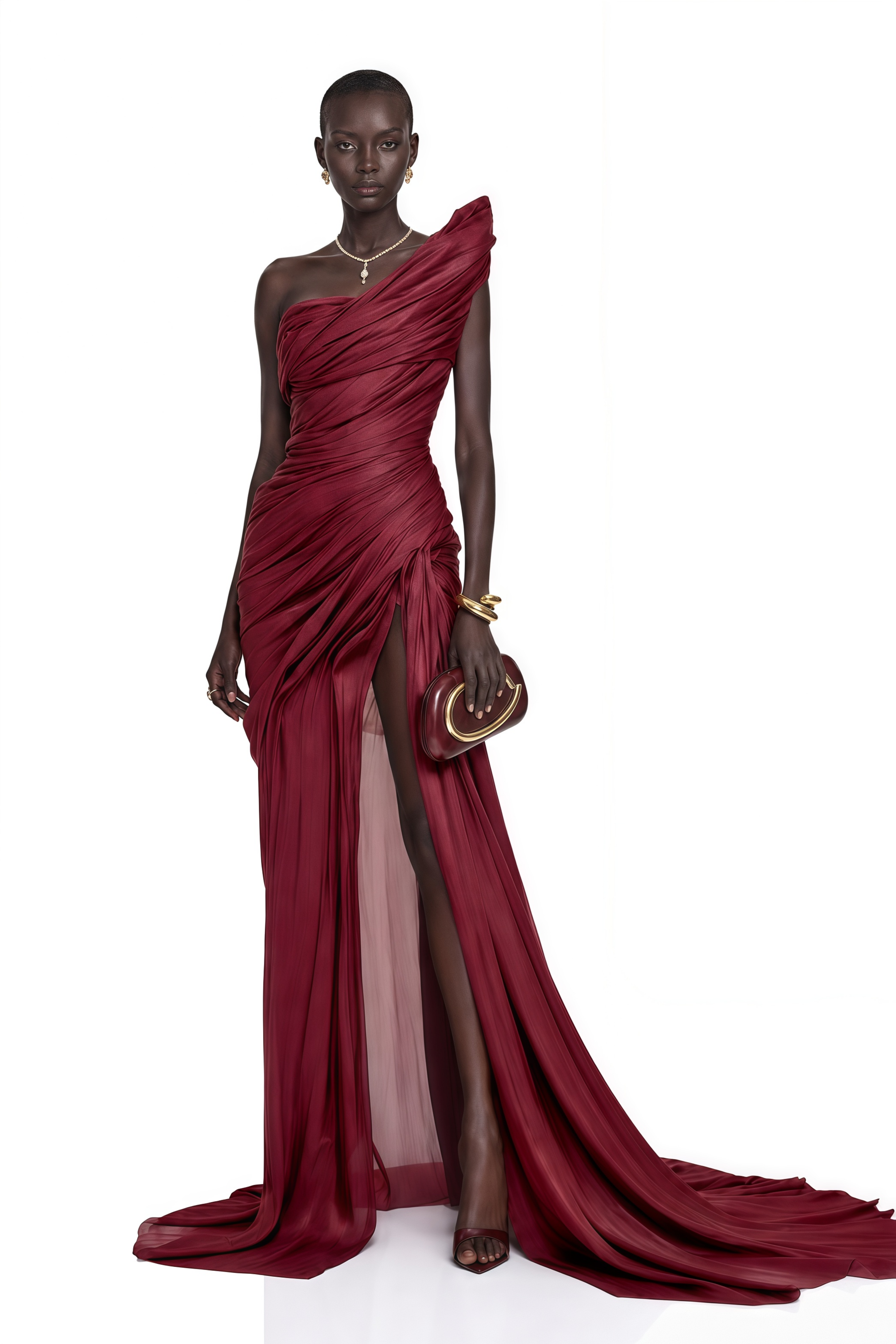 Florence Burgundy Asymmetrical One-Shoulder Ruched Maxi Dress