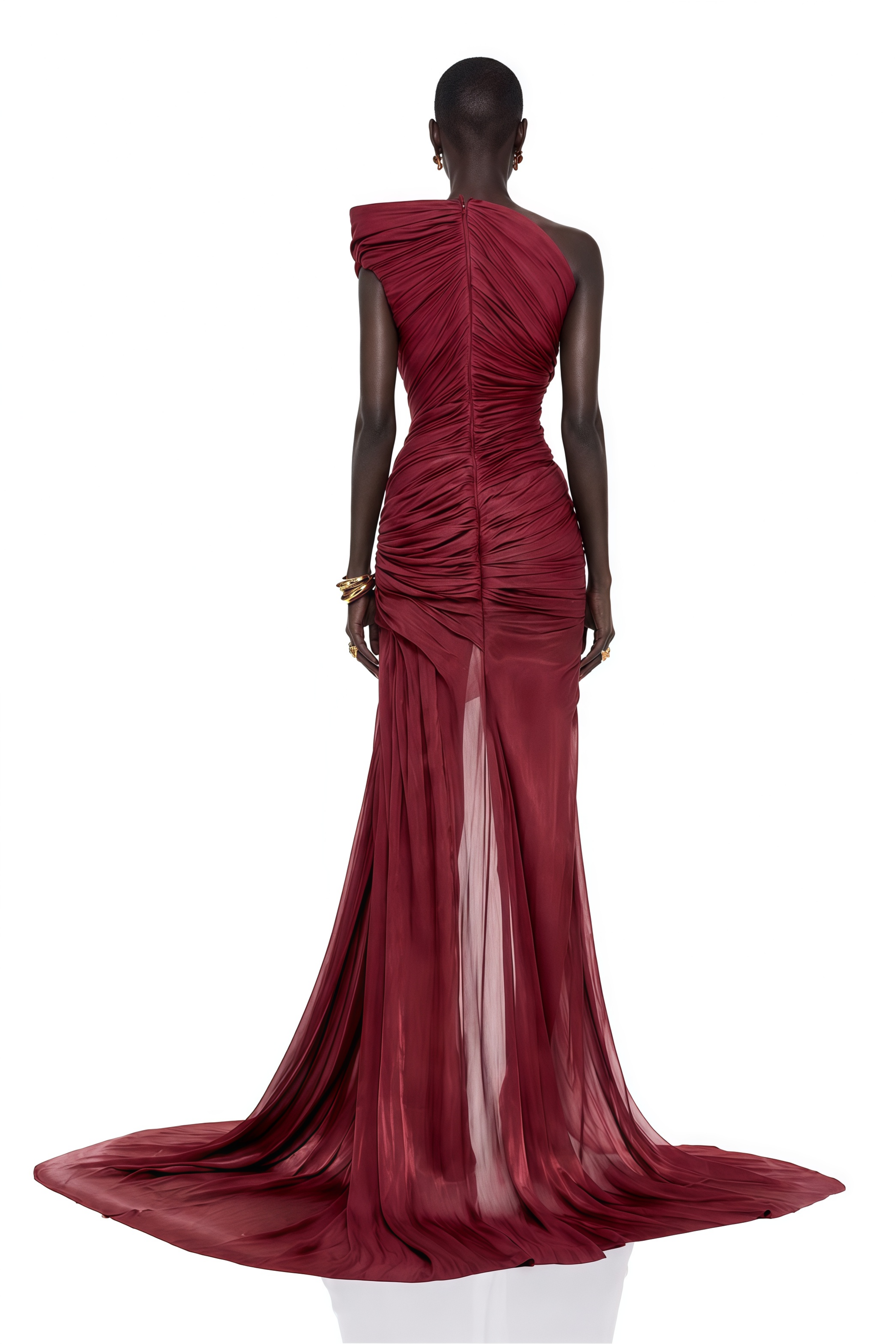Florence Burgundy Asymmetrical One-Shoulder Ruched Maxi Dress
