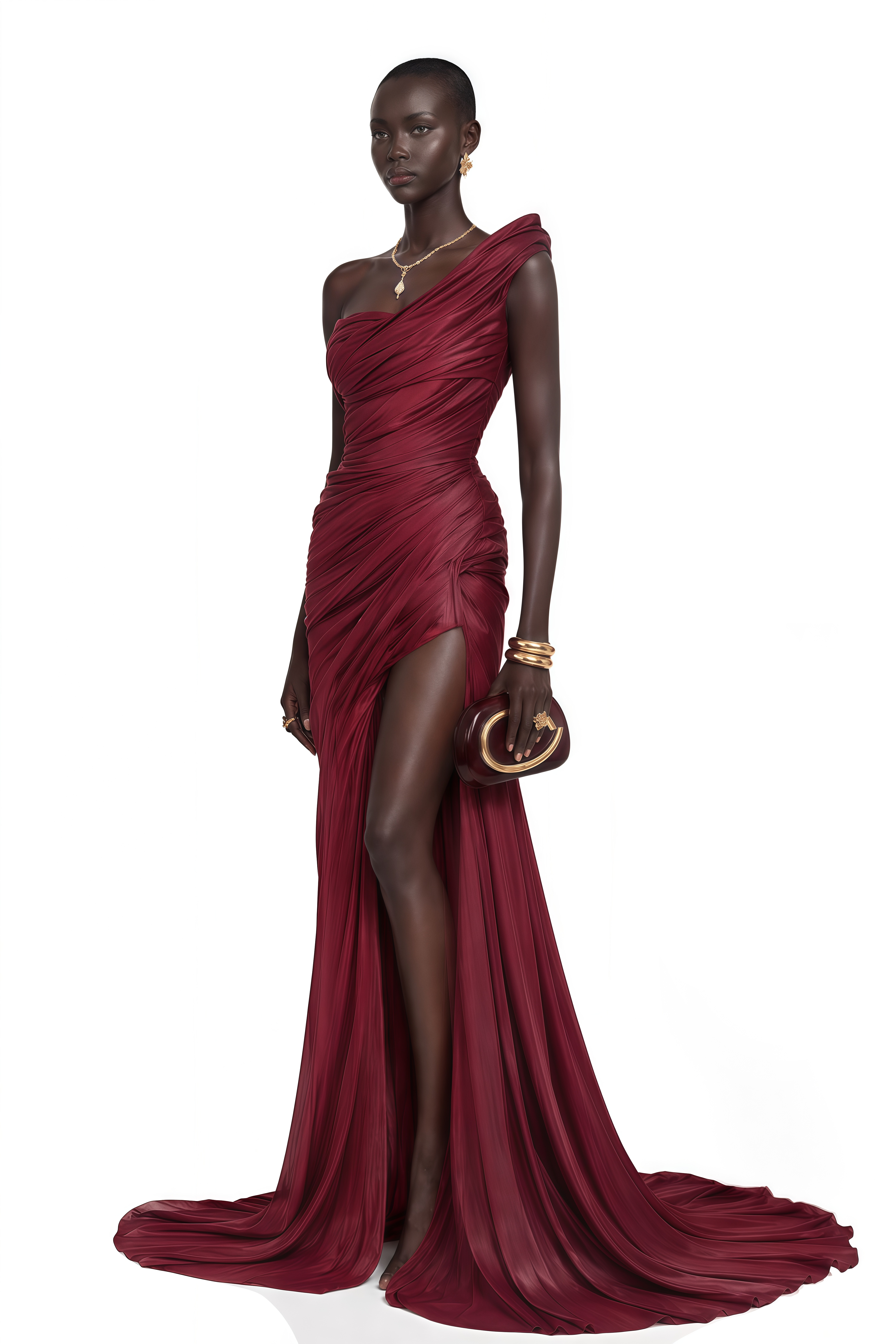 Florence Burgundy Asymmetrical One-Shoulder Ruched Maxi Dress