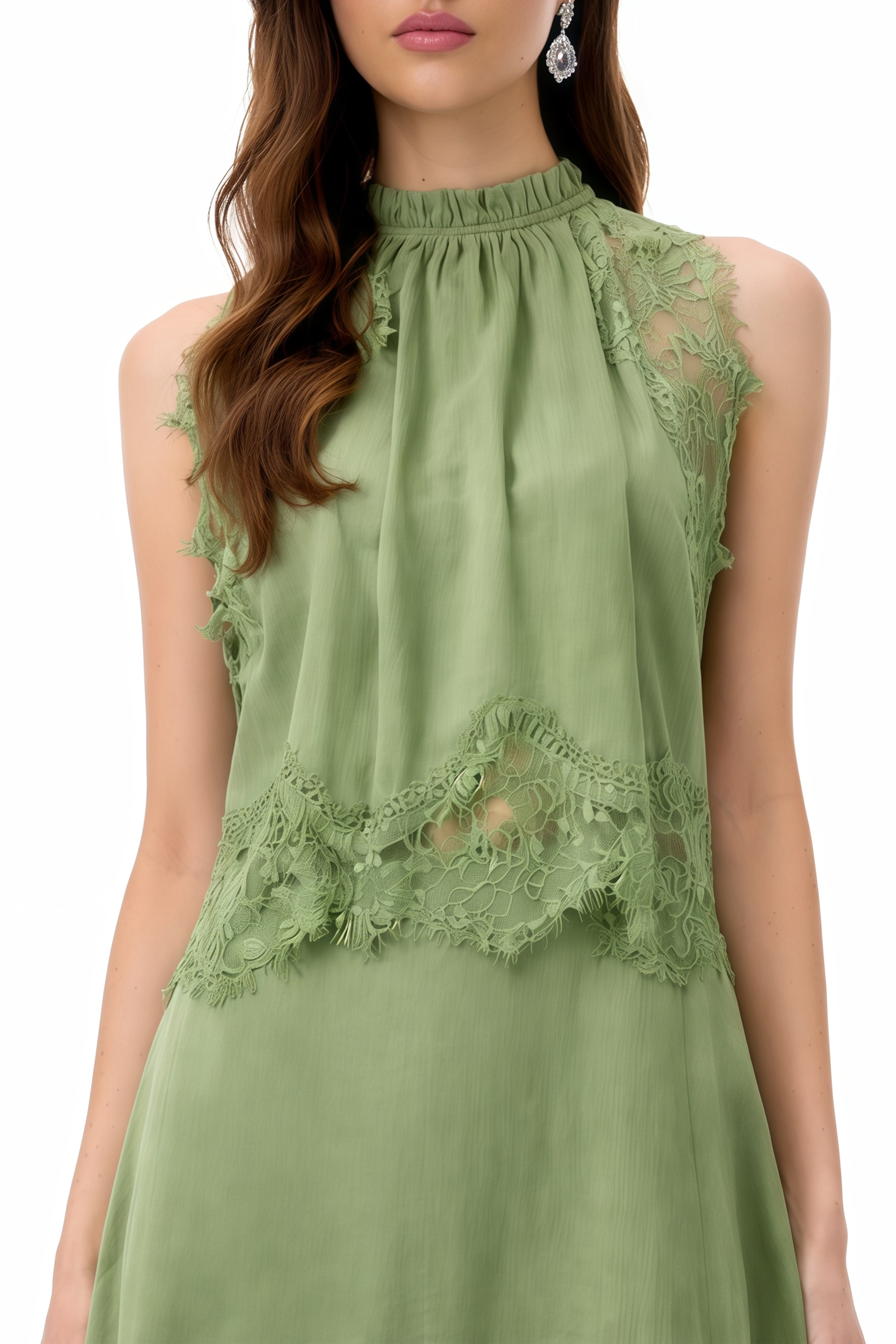 Lace Top & Lace Skirt in Sage Green