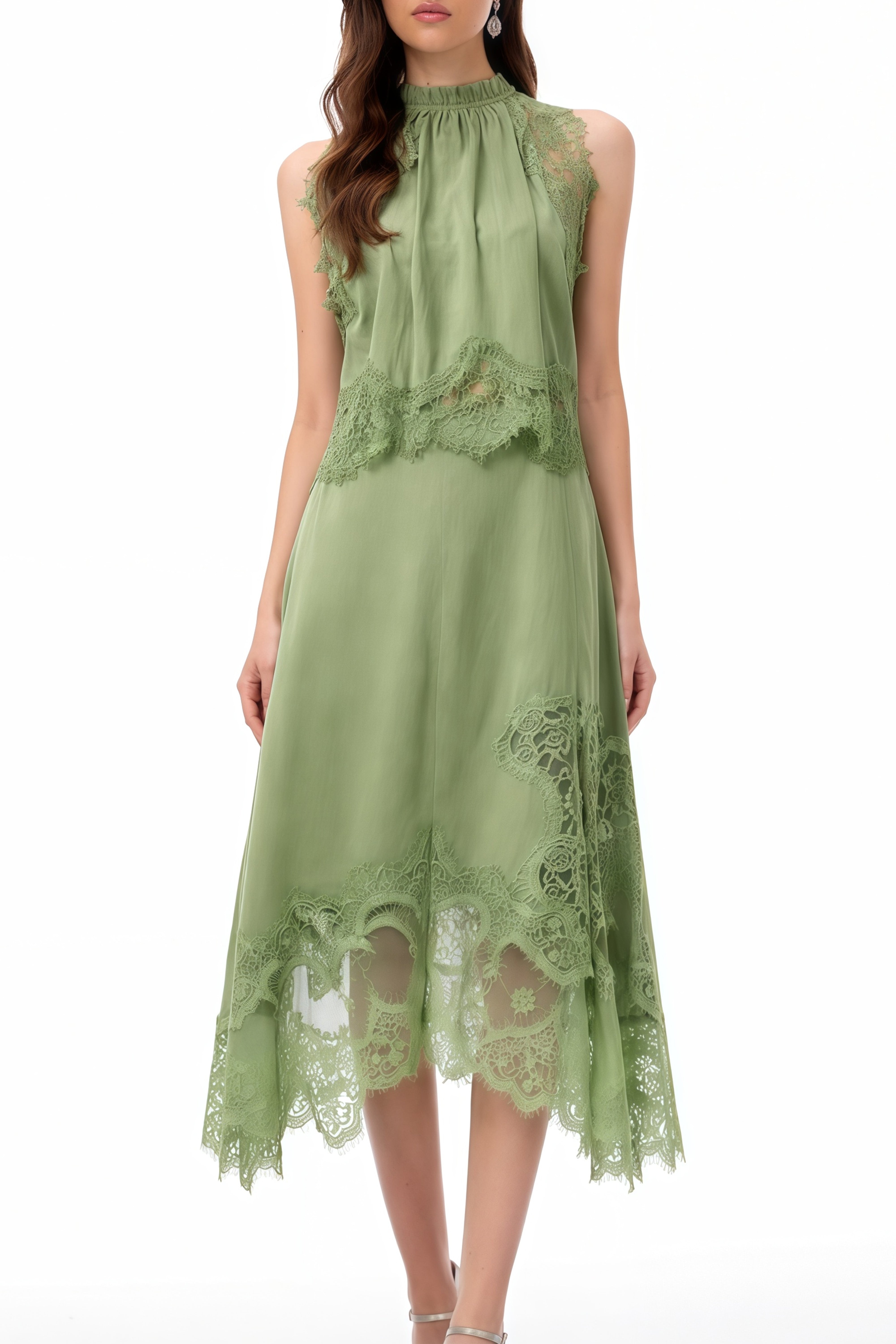 Lace Top & Lace Skirt in Sage Green