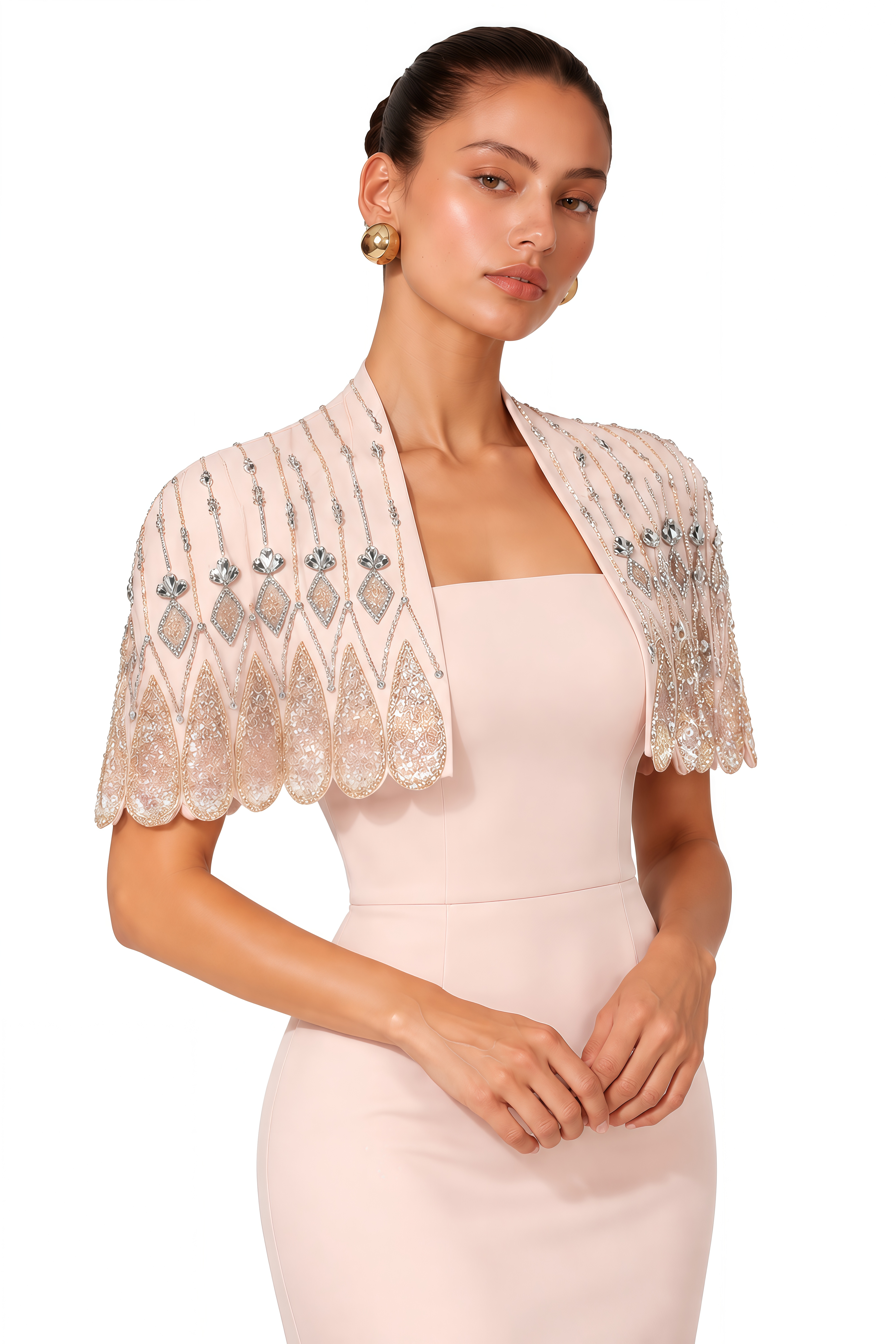 Florentine Blush Pink Beaded Cape & Maxi Dress Set