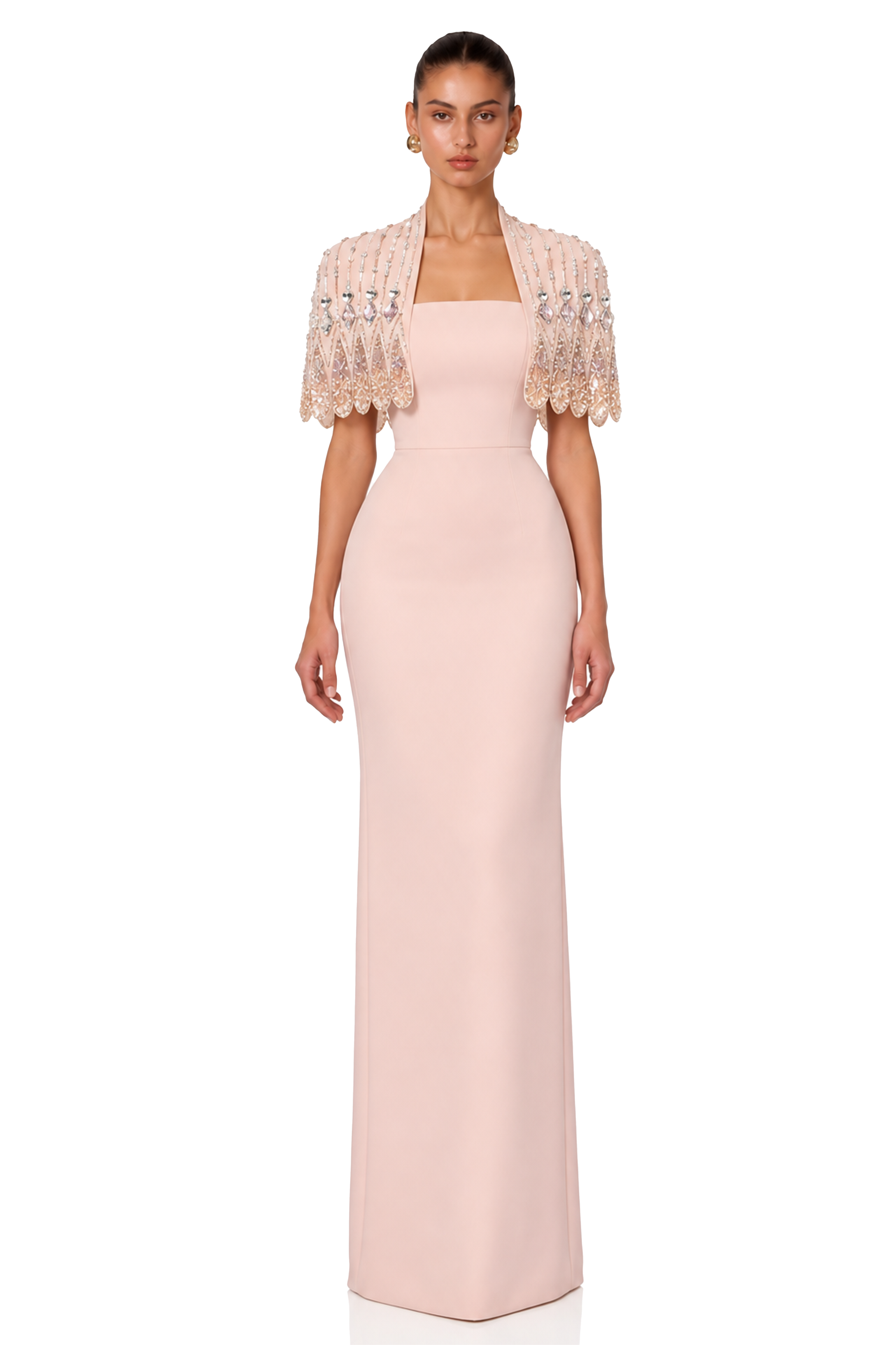 Florentine Blush Pink Beaded Cape & Maxi Dress Set