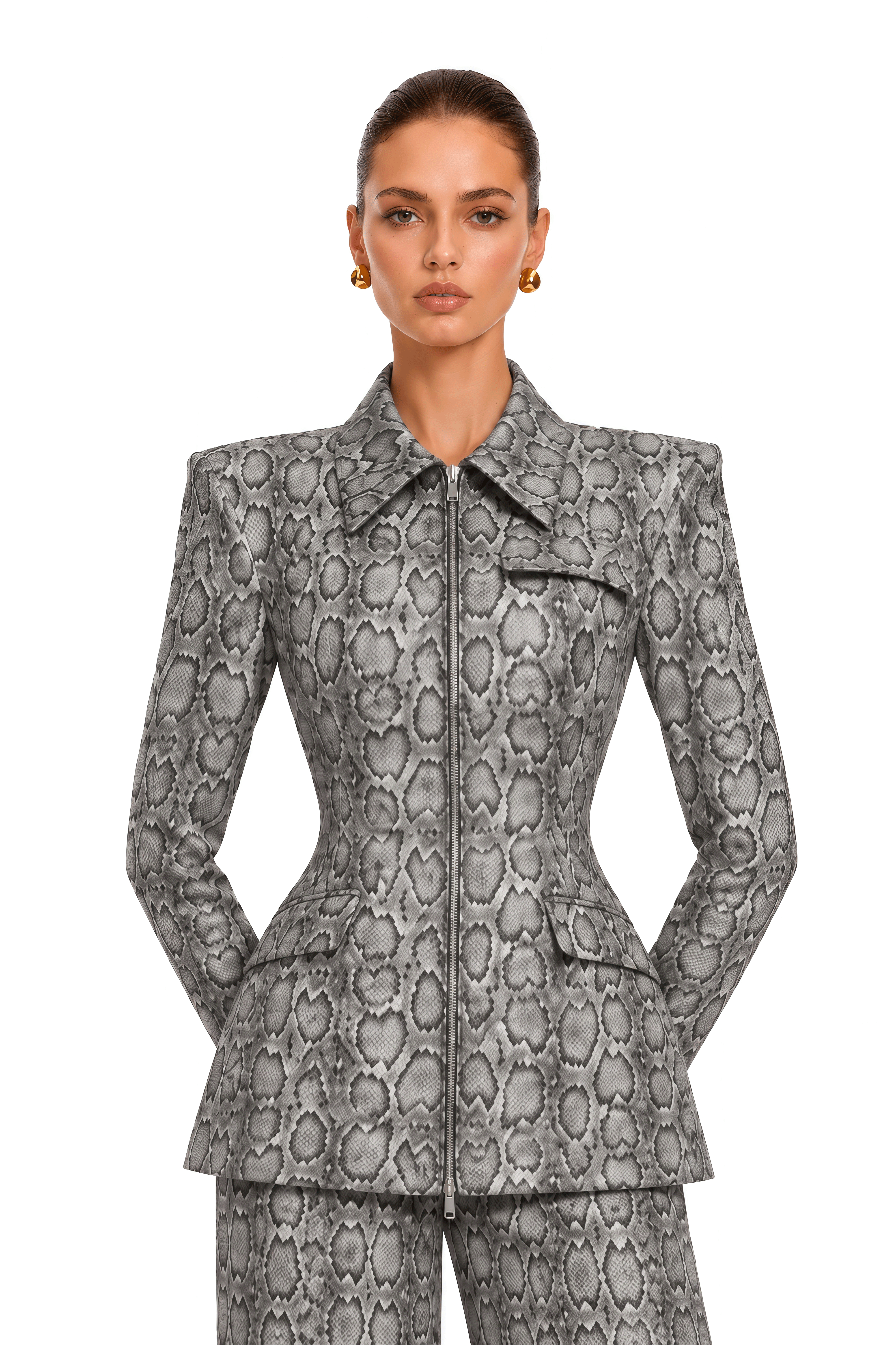 Floriana Grey Python Print Structured Jacket