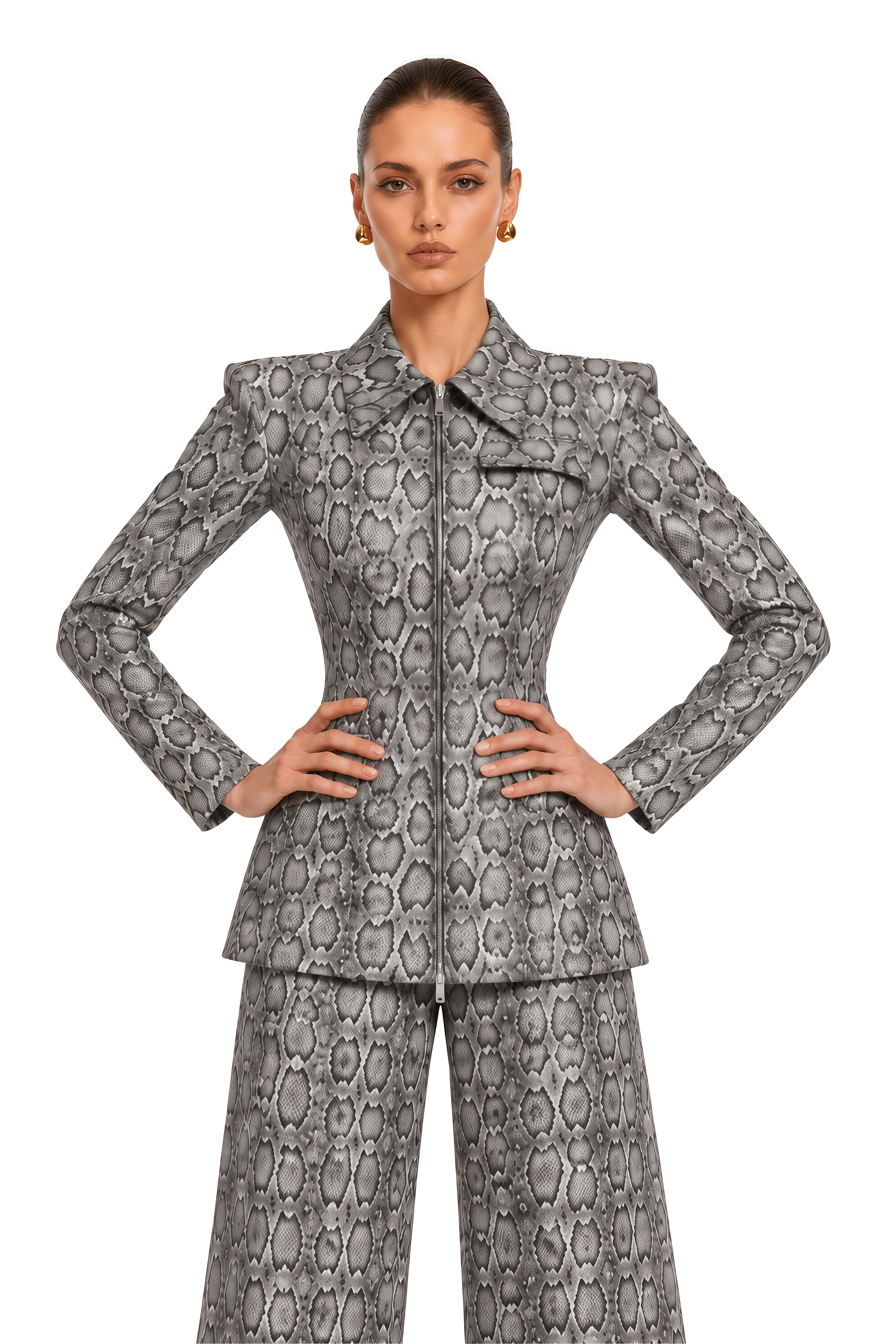 Floriana Grey Python Print Structured Jacket