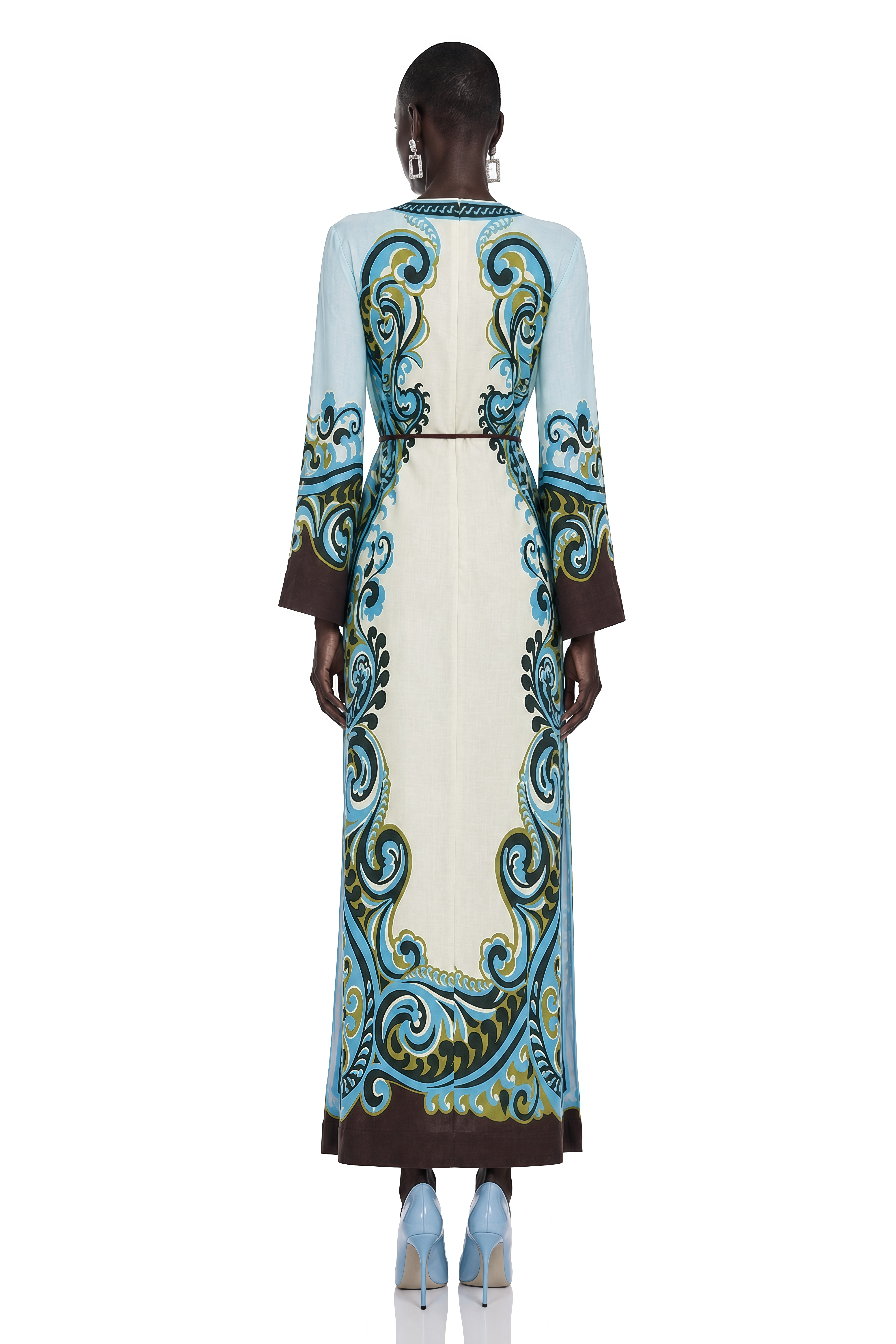 Florienne Blue Printed Long Sleeve Maxi Dress