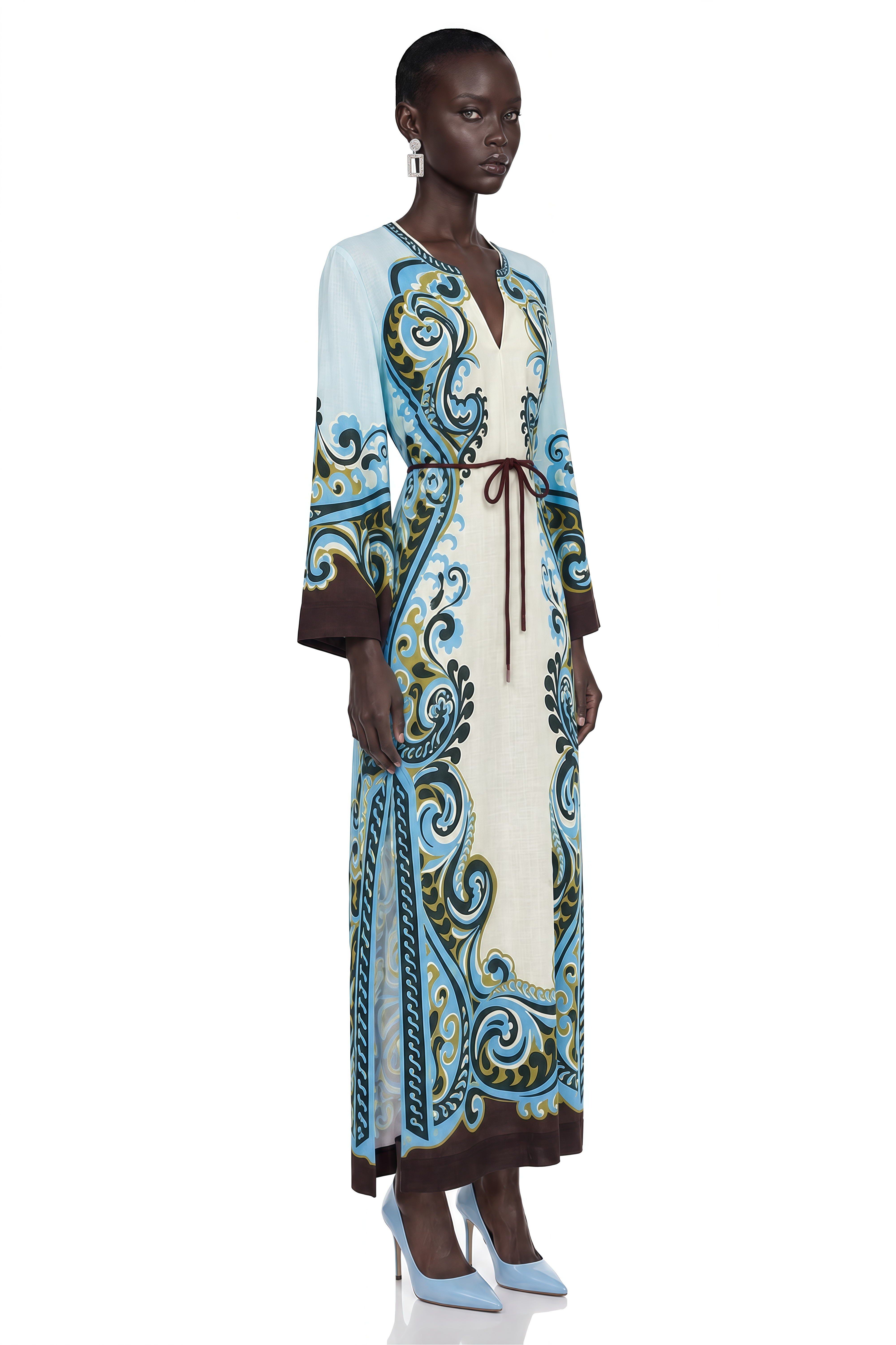 Florienne Blue Printed Long Sleeve Maxi Dress