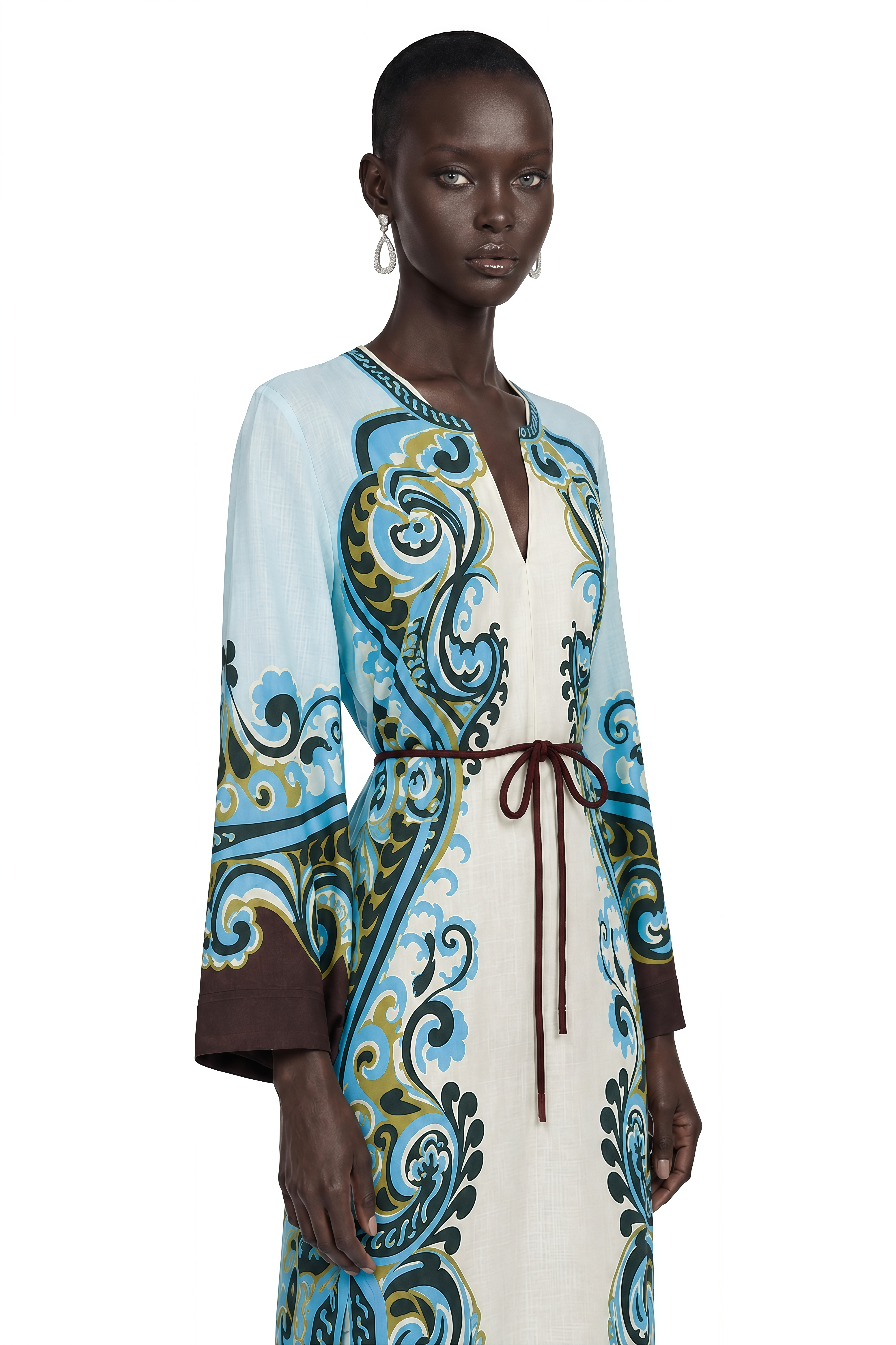 Florienne Blue Printed Long Sleeve Maxi Dress