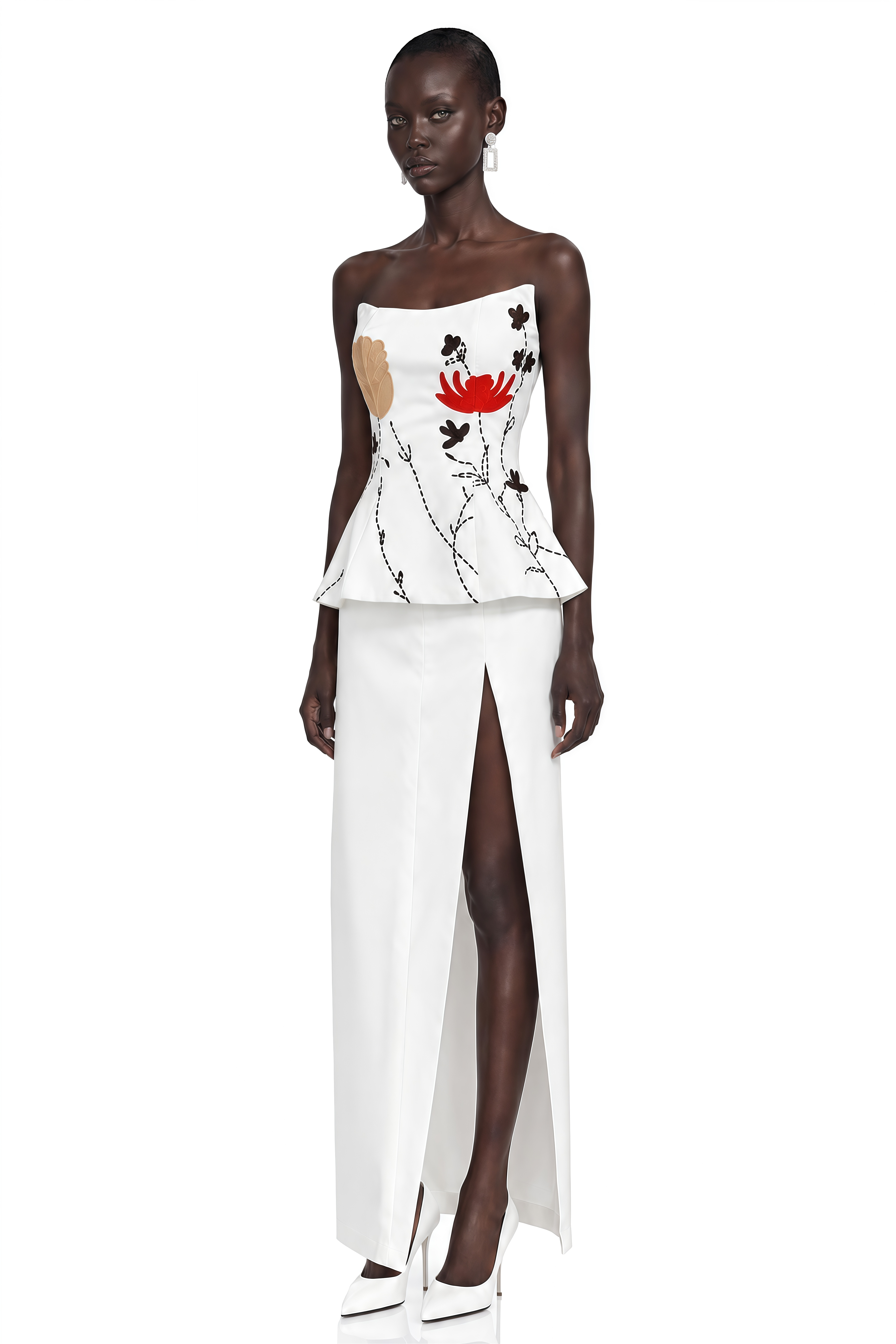 Florimel White Floral Corset Top & Maxi Skirt Set