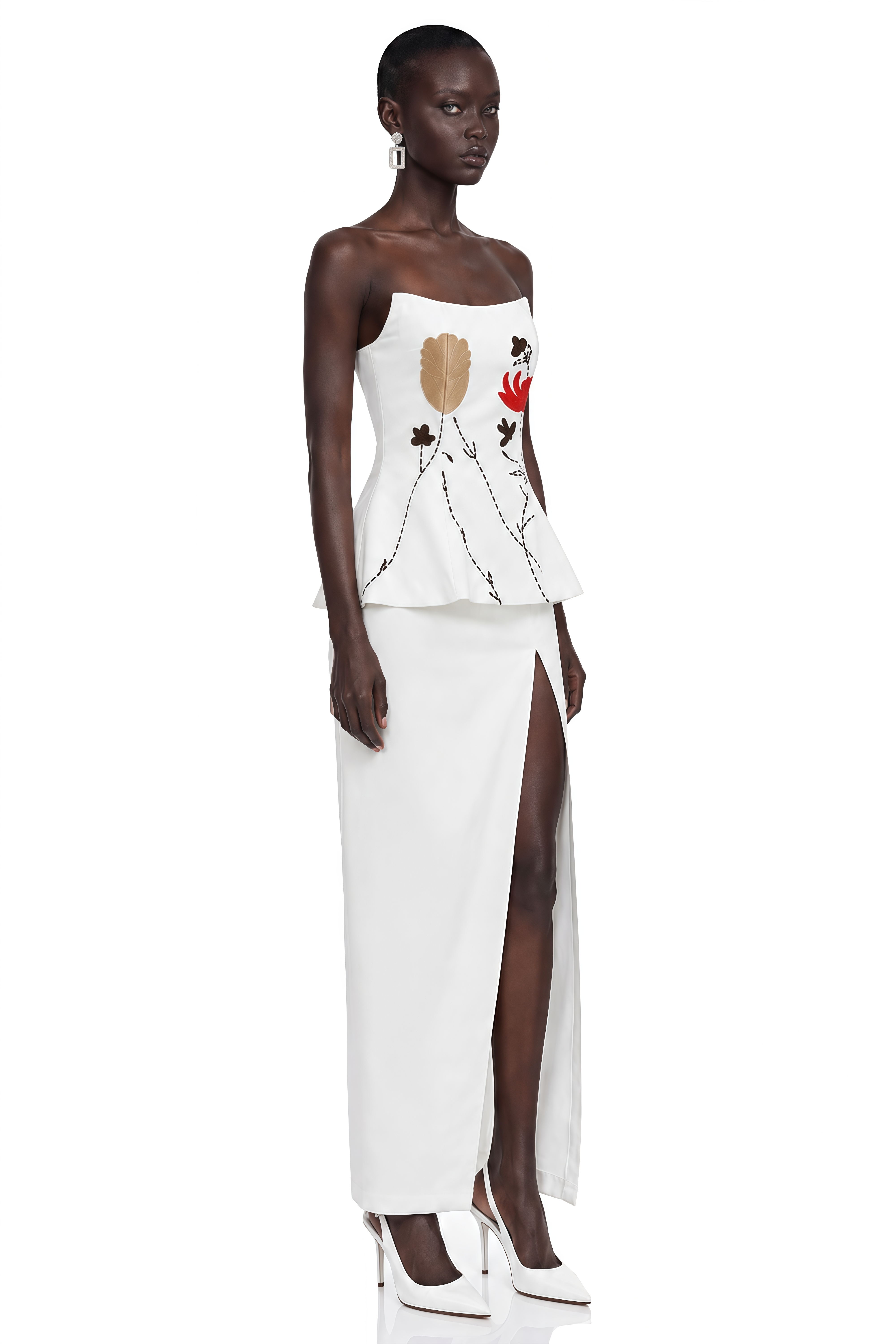 Florimel White Floral Corset Top & Maxi Skirt Set