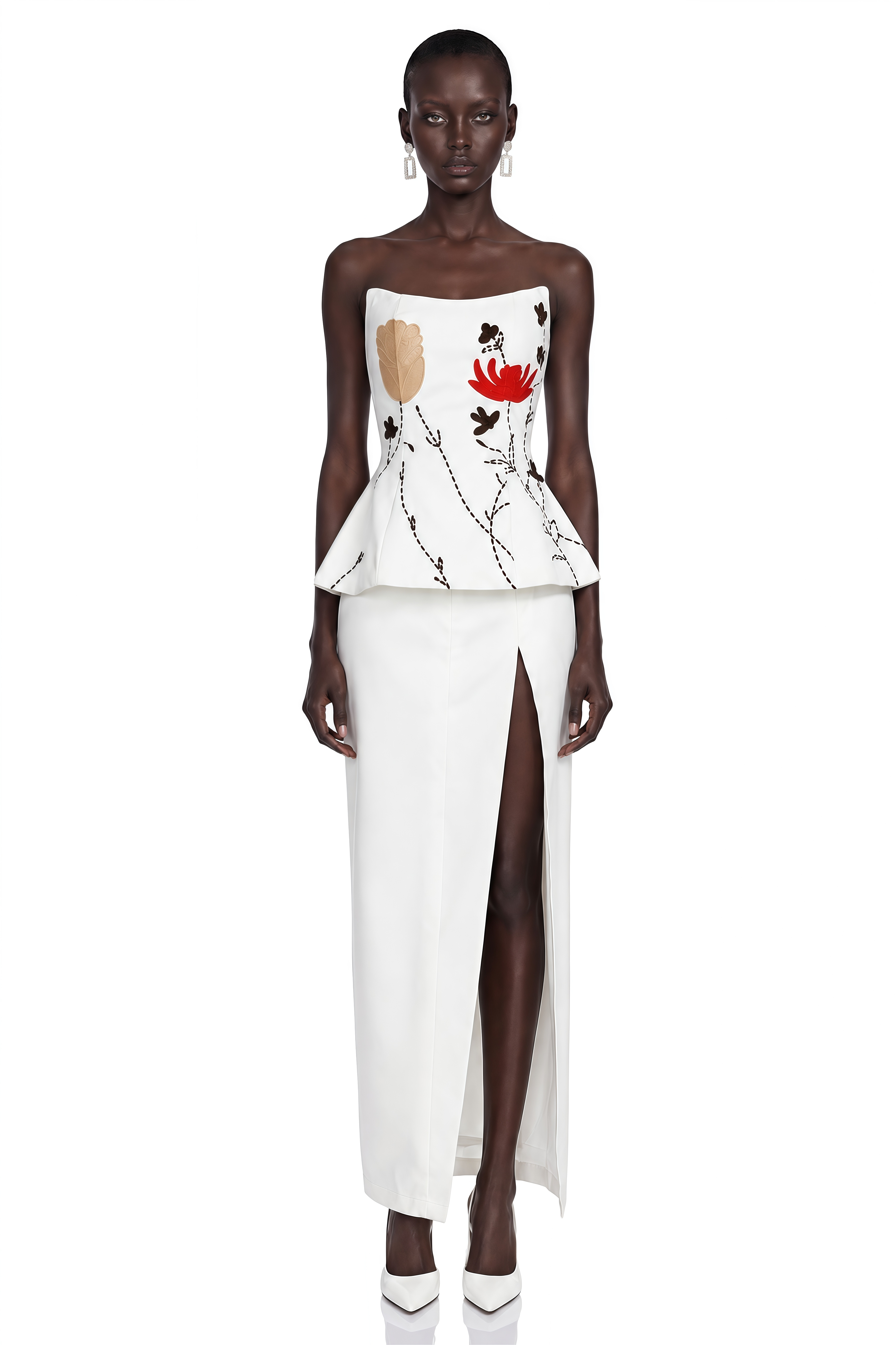 Florimel White Floral Corset Top & Maxi Skirt Set