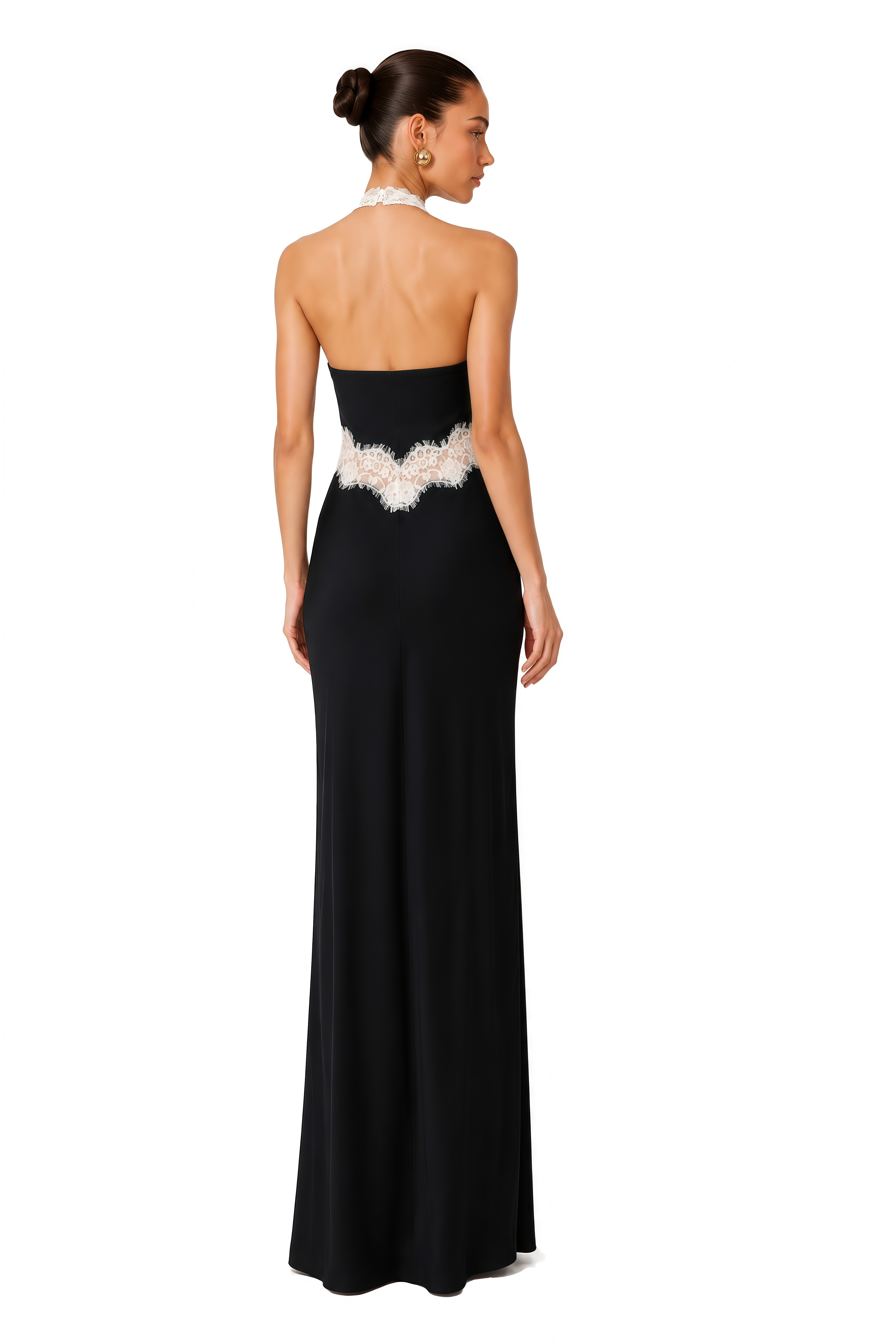 Francesca Black Lace Trim Halterneck Maxi Dress