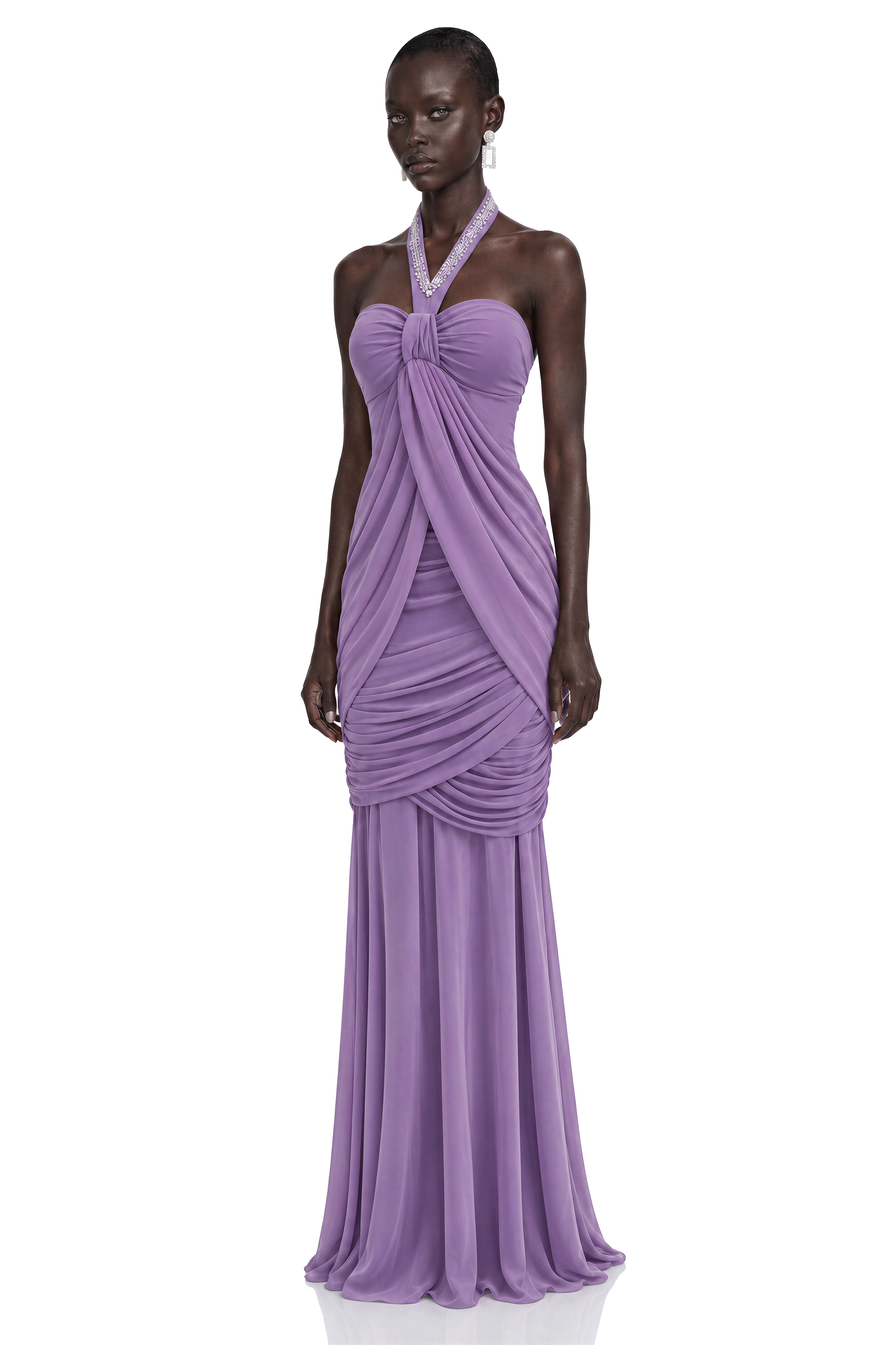 Freya Purple Ruched Halterneck Maxi Dress