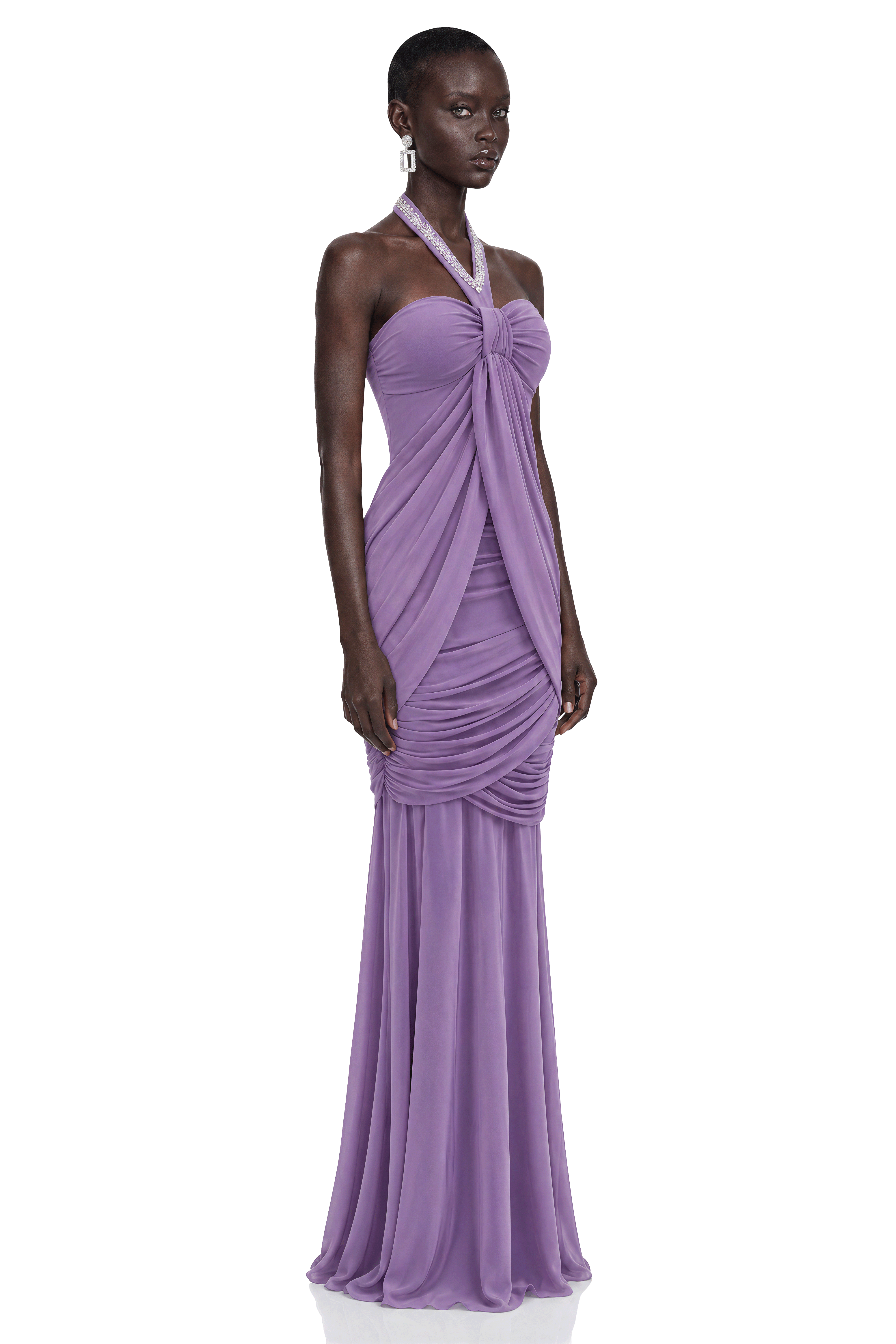 Freya Purple Ruched Halterneck Maxi Dress
