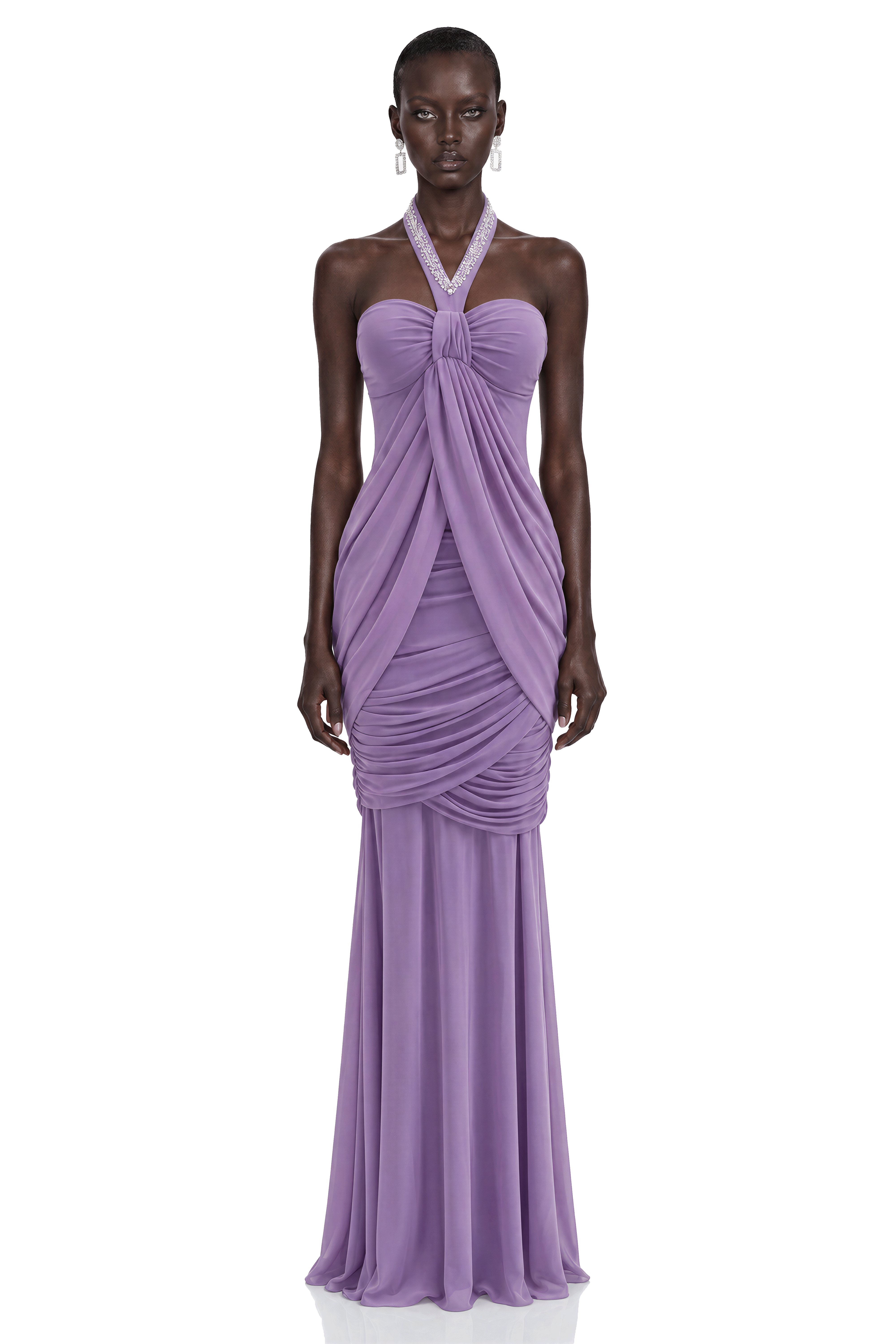 Freya Purple Ruched Halterneck Maxi Dress