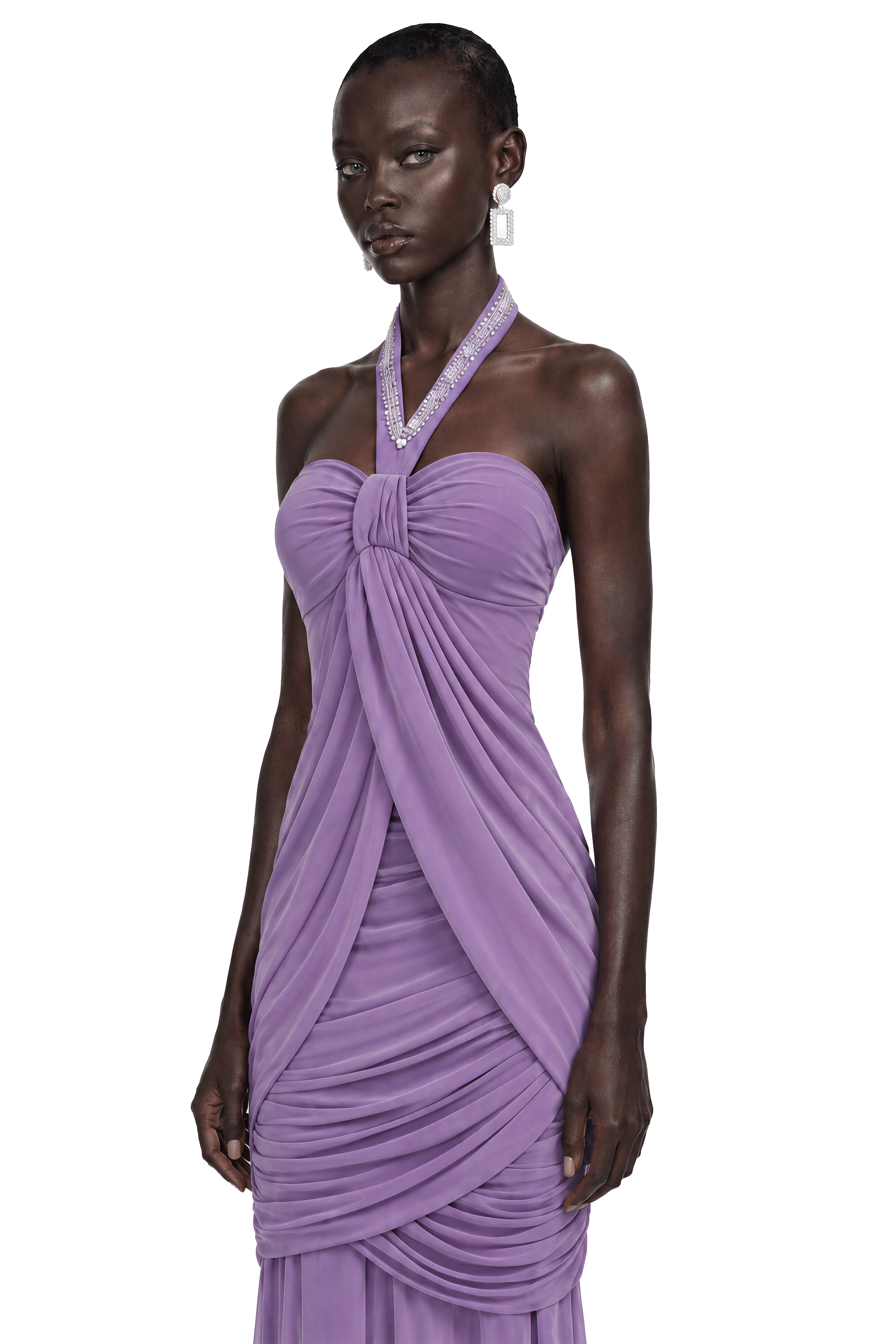 Freya Purple Ruched Halterneck Maxi Dress