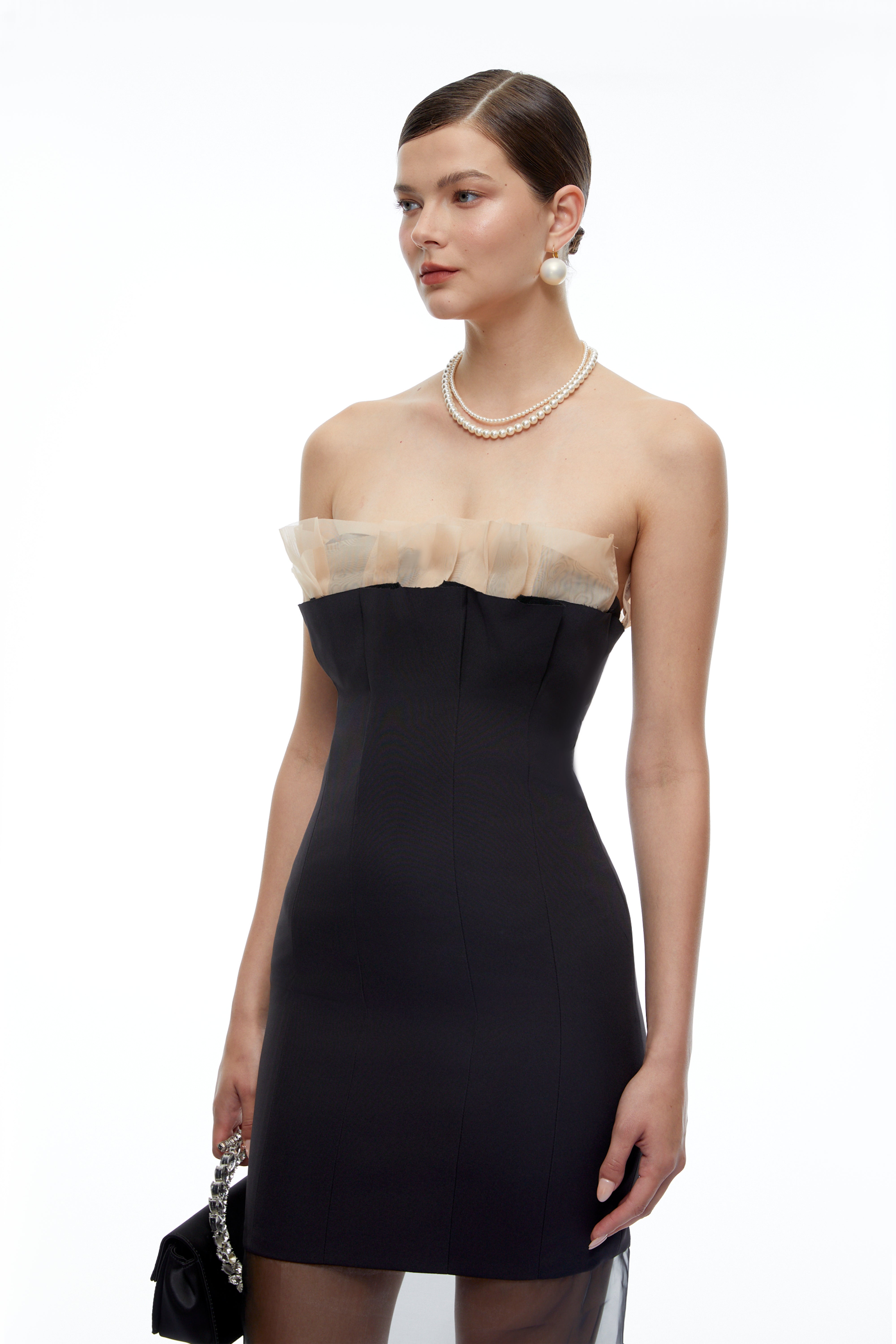 Gabriella Black Strapless Semi-Sheer Midi Dress
