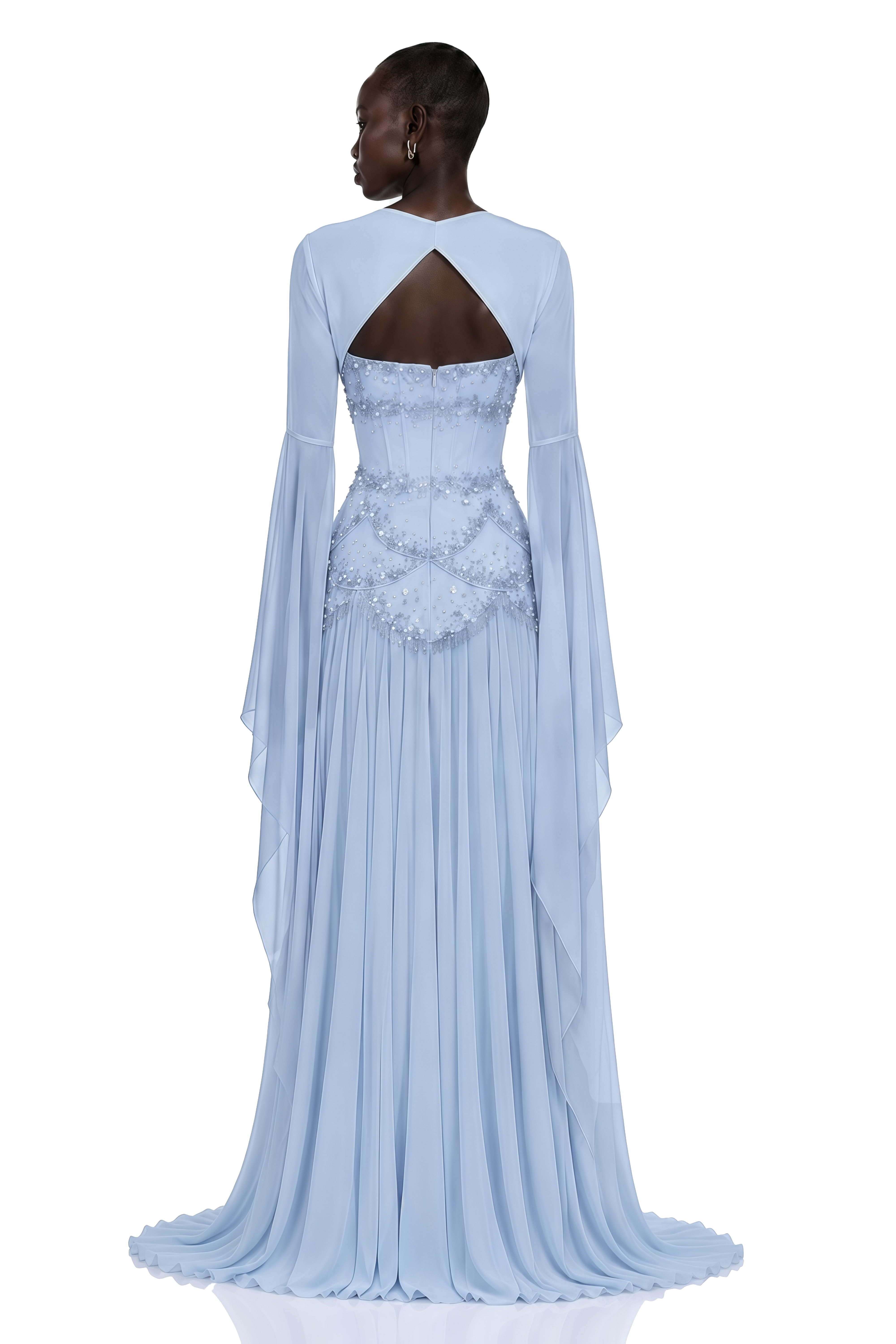 Gaëlle Faux-pearl-embellished Pleated Maxi Dress in Light-blue