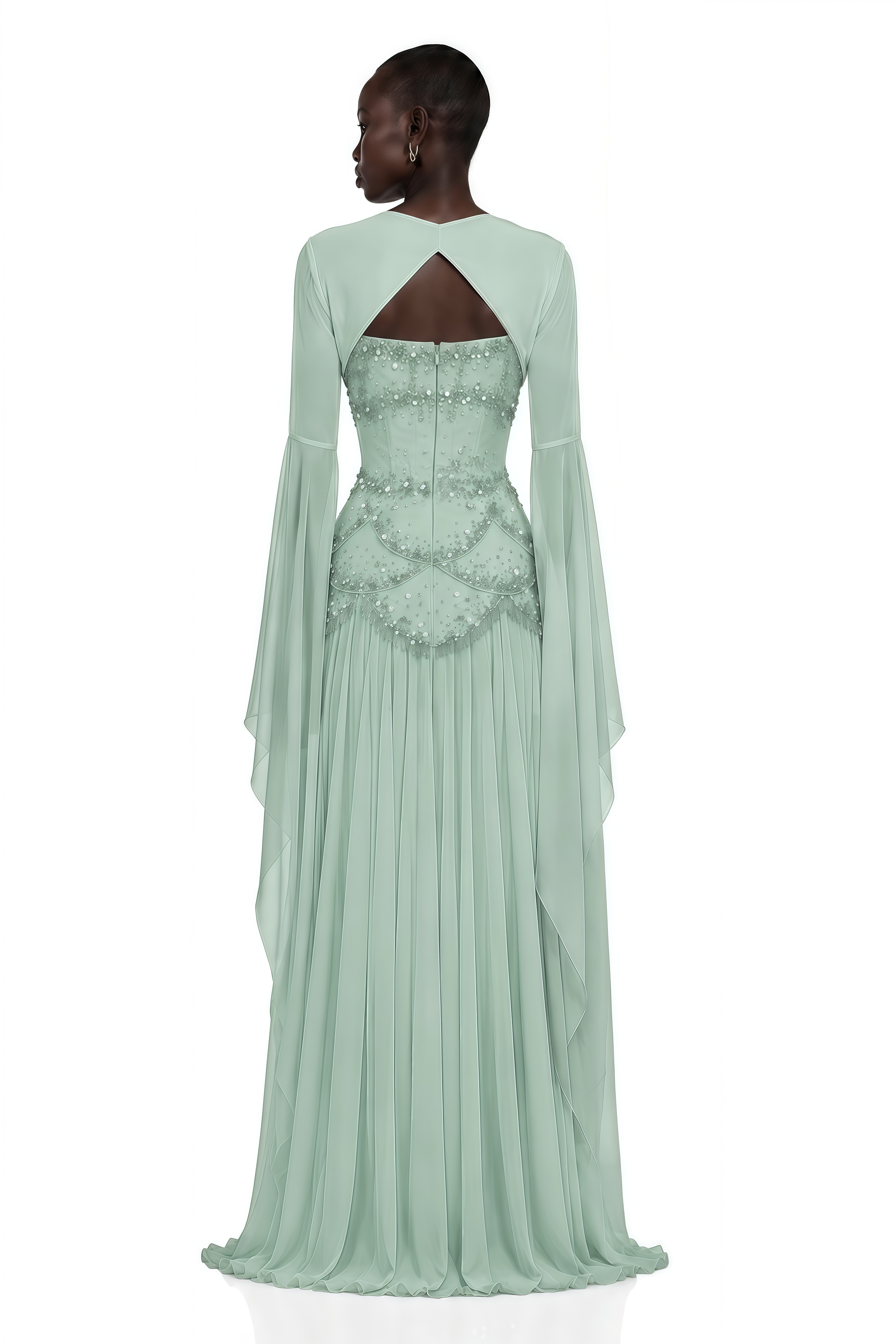 Gaëlle Green Faux-pearl-embellished Pleated Maxi Dress